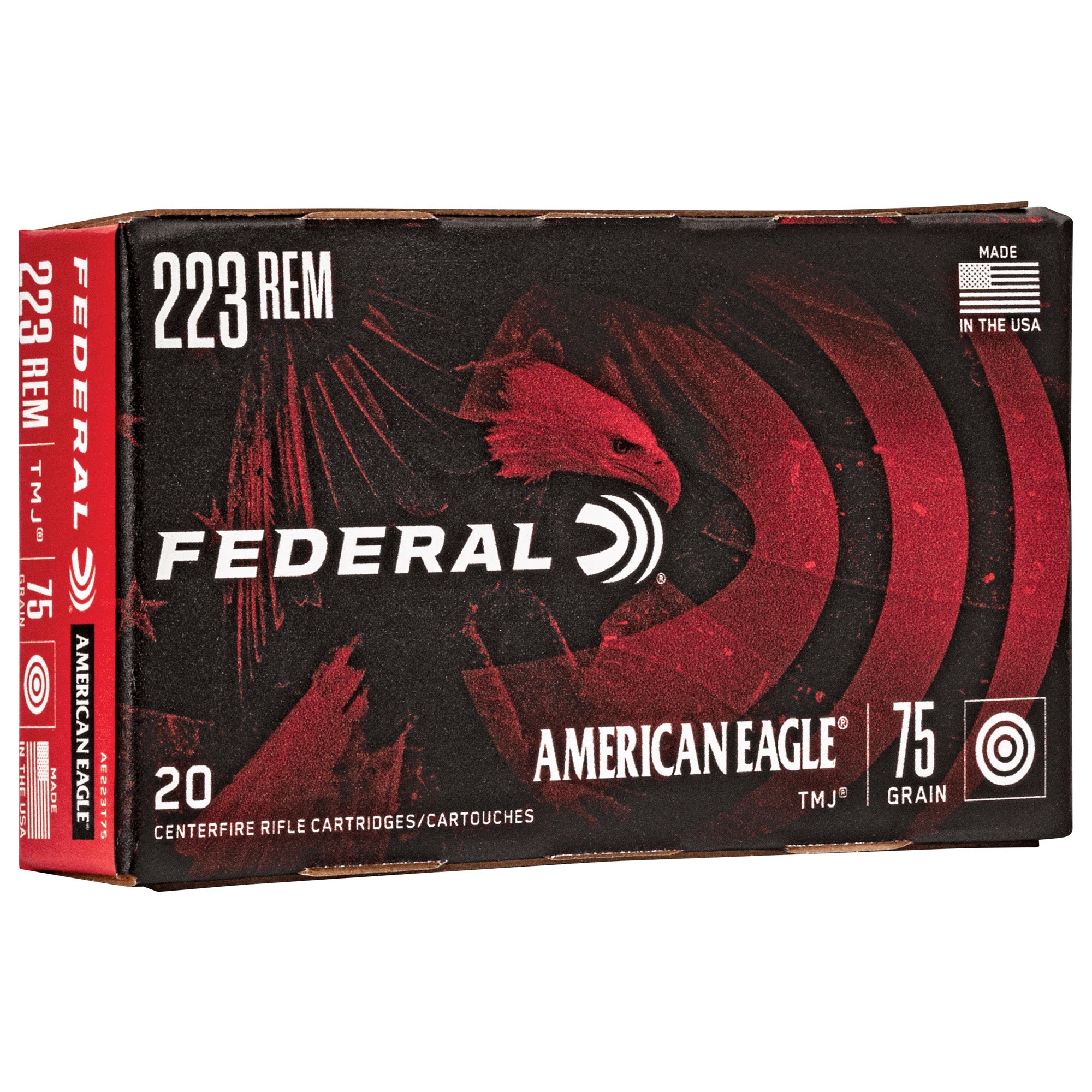 Federal American Eagle .223 Remington 75 Grain Total Metal Jacket Ammunition - 20 Rounds per Box, 500 Rounds per Case