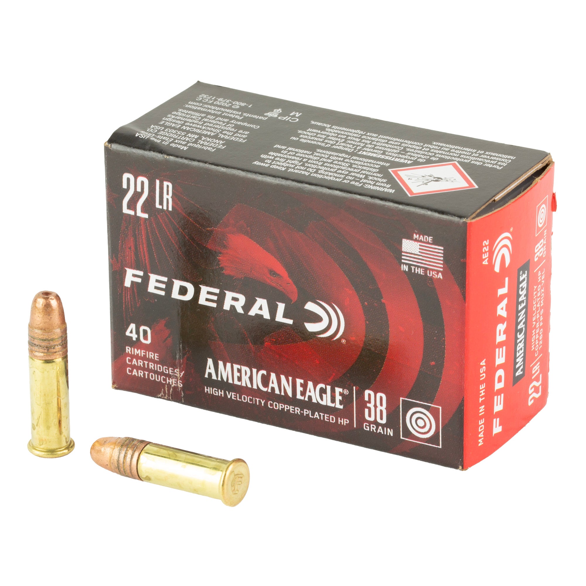 Federal American Eagle .22 Long Rifle Subsonic Hollow Point Ammunition - 38 Grain, 40 Rounds per Box