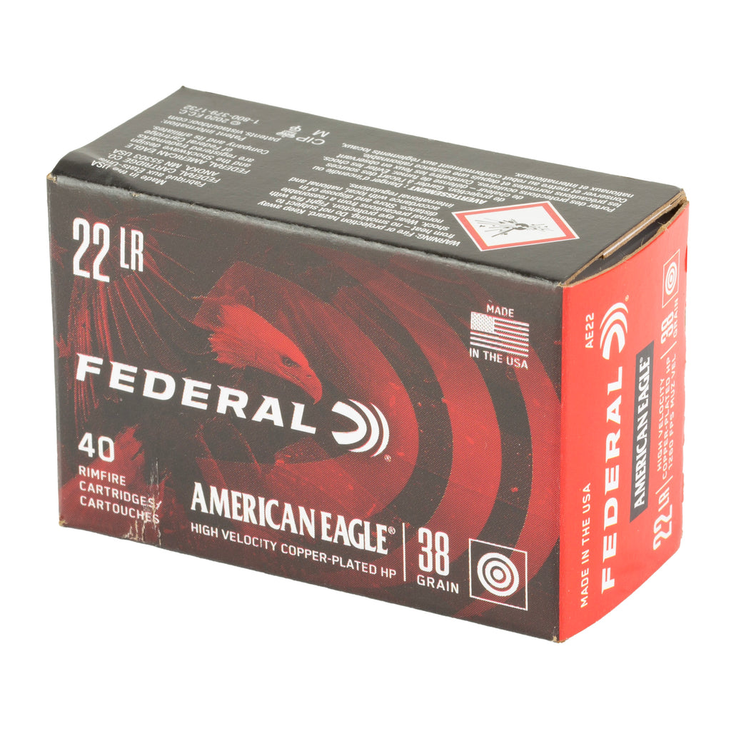 Federal American Eagle .22 Long Rifle Subsonic Hollow Point Ammunition - 38 Grain, 40 Rounds per Box