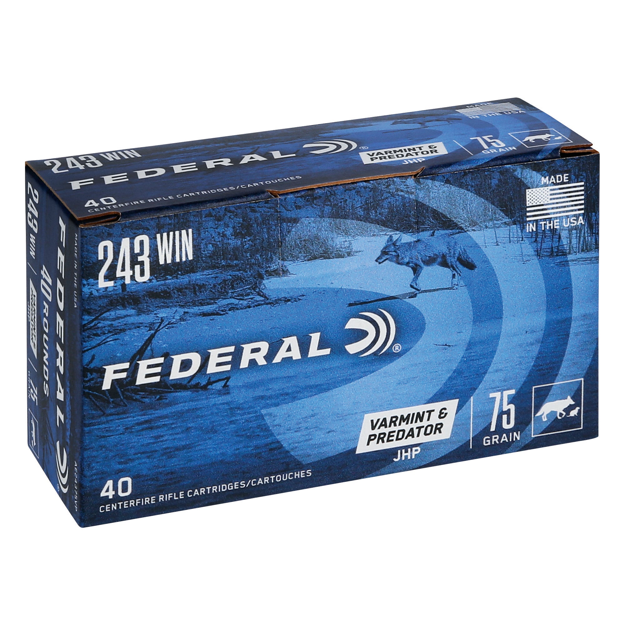 Federal American Eagle Varmint & Predator .243 Winchester 75 Grain Hollow Point Ammunition - 40 Rounds per Box