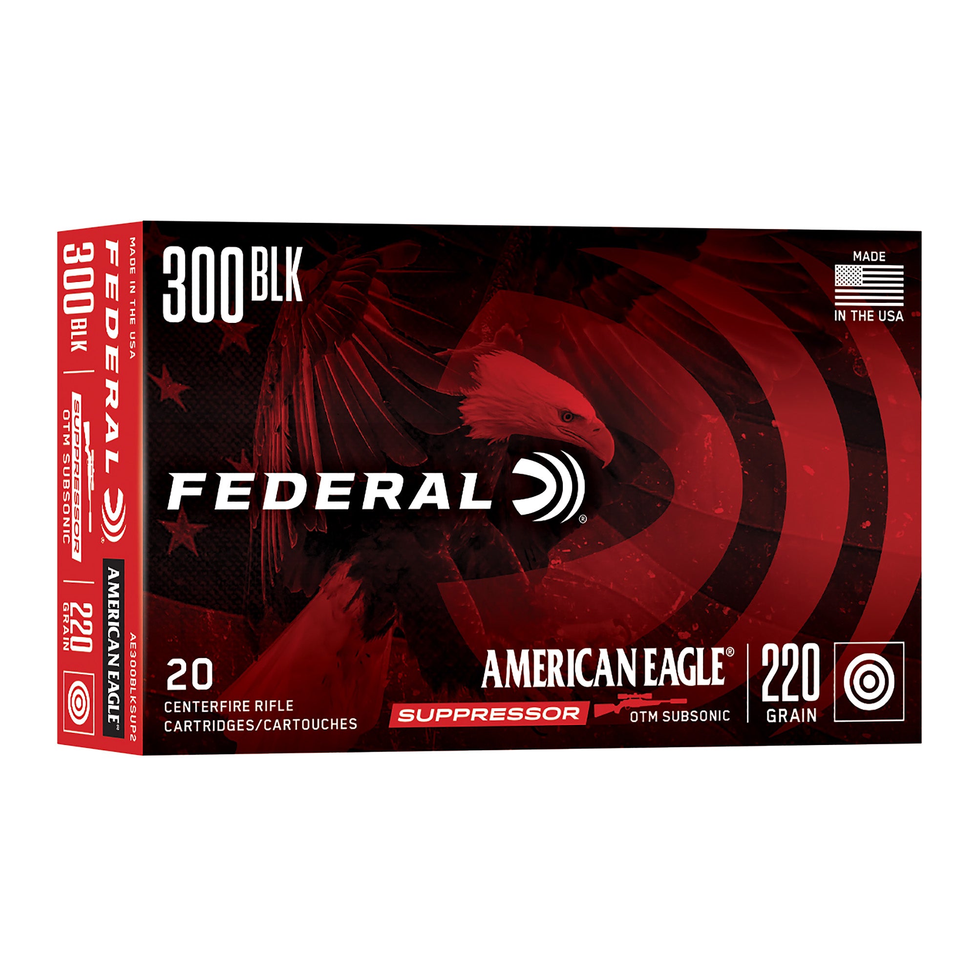 Federal American Eagle Suppressor 300 Blackout 220 Grain Subsonic Open Tip Match Ammunition