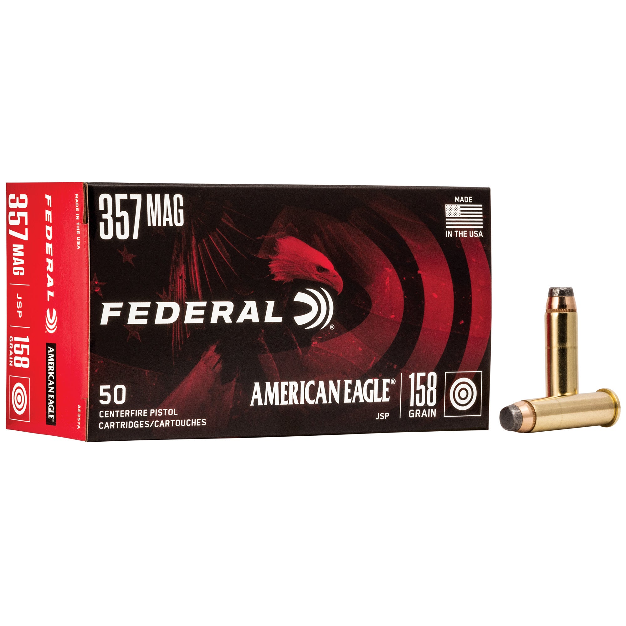 Federal American Eagle Subsonic .357 Magnum 158-Grain Jacketed Soft Point Ammunition, 50 Rounds per Box