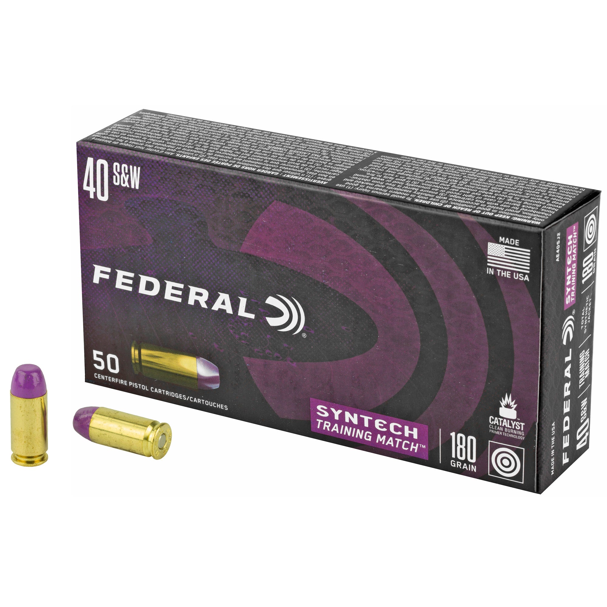 Federal Syntech Training Match .40 S&W 180 Grain Total Synthetic Jacket Ammunition – 50 Rounds per Box