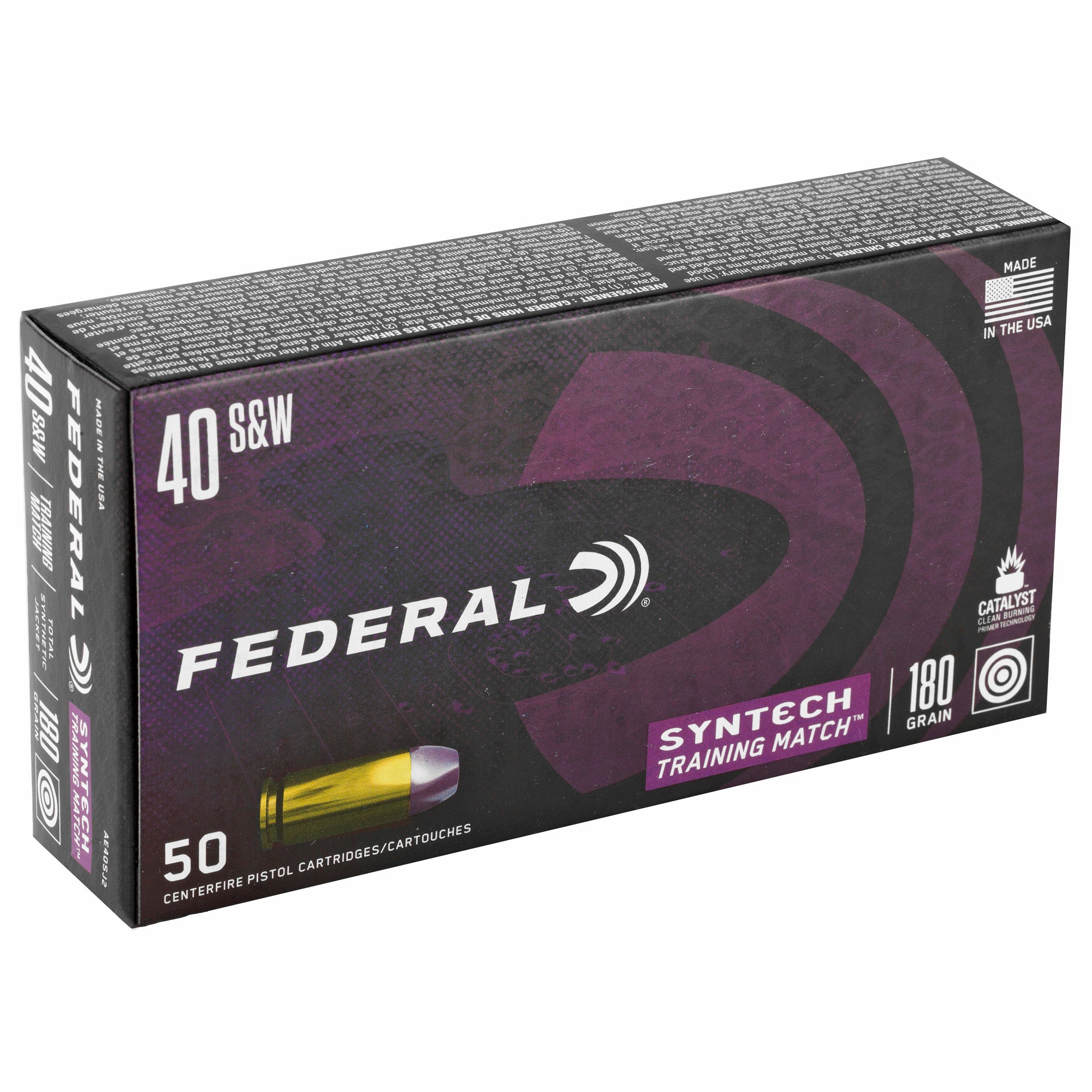 Federal Syntech Training Match .40 S&W 180 Grain Total Synthetic Jacket Ammunition – 50 Rounds per Box