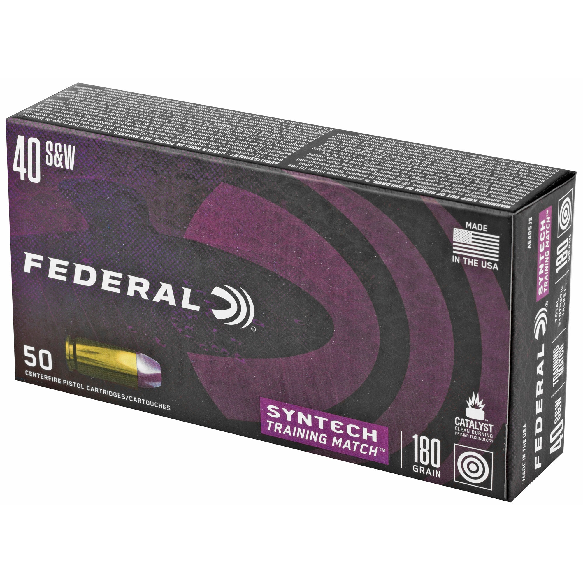 Federal Syntech Training Match .40 S&W 180 Grain Total Synthetic Jacket Ammunition – 50 Rounds per Box