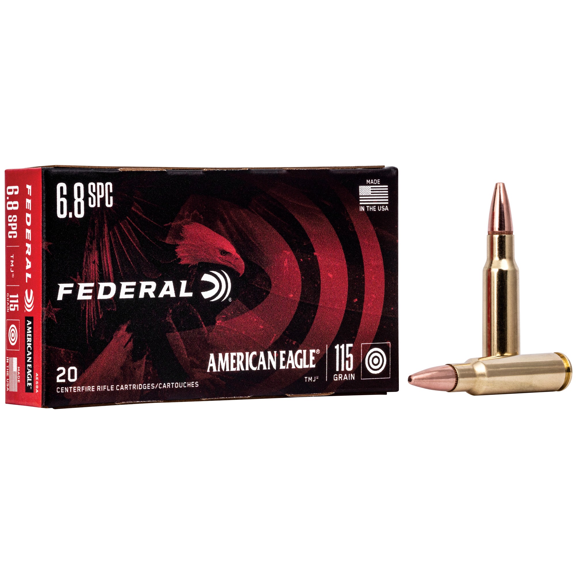Federal American Eagle 6.8 SPC 115 Grain Full Metal Jacket Ammunition, 20 Rounds per Box