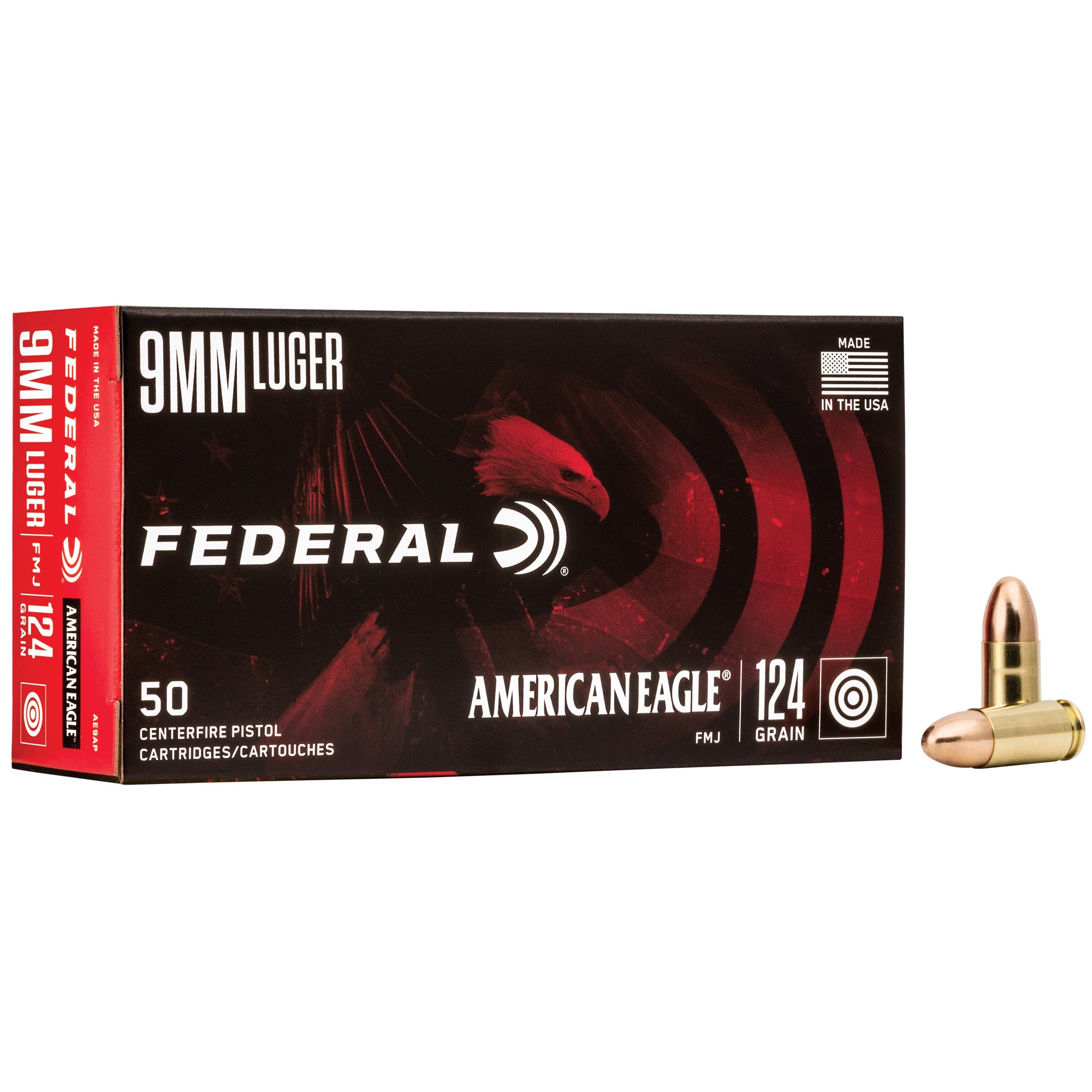 Federal American Eagle 9mm 124 Grain FMJ Subsonic Ammunition - 50 Rounds