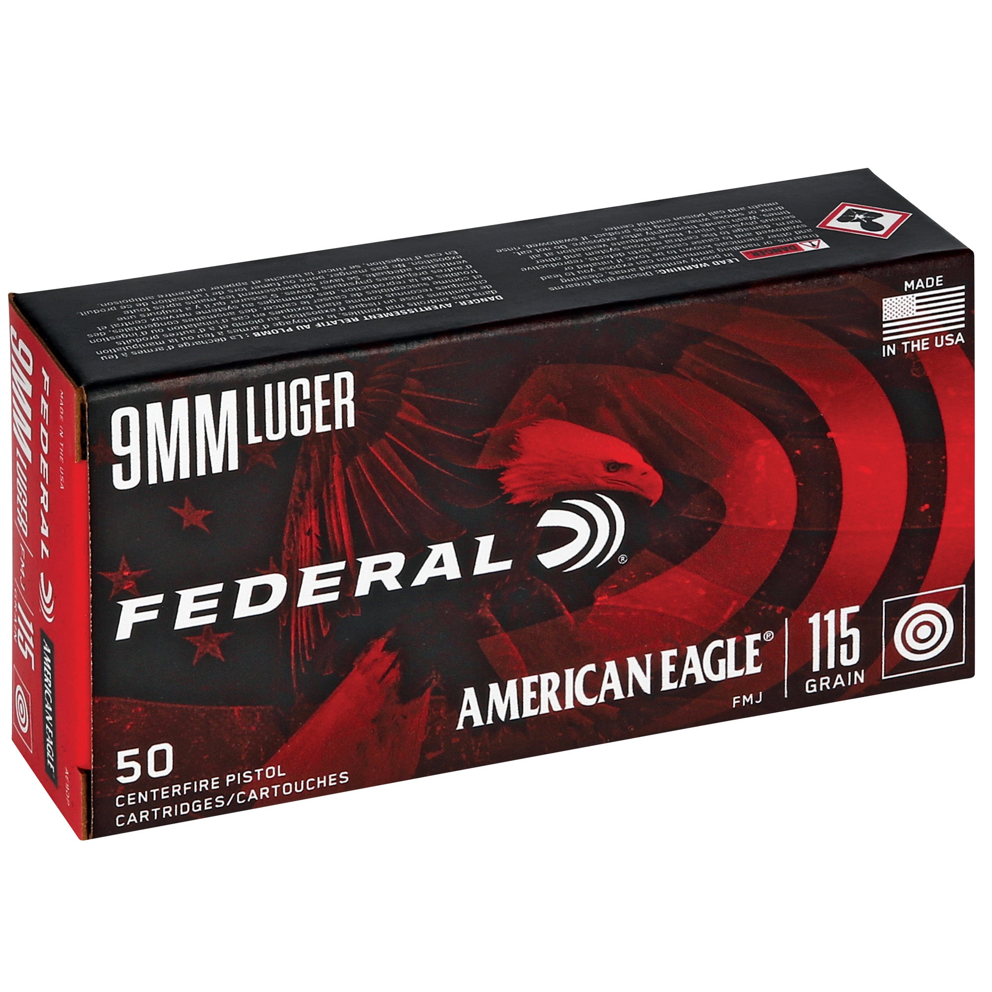 Federal American Eagle 9mm 115 Grain FMJ Ammunition – Subsonic Full Metal Jacket, 50 Rounds per Box