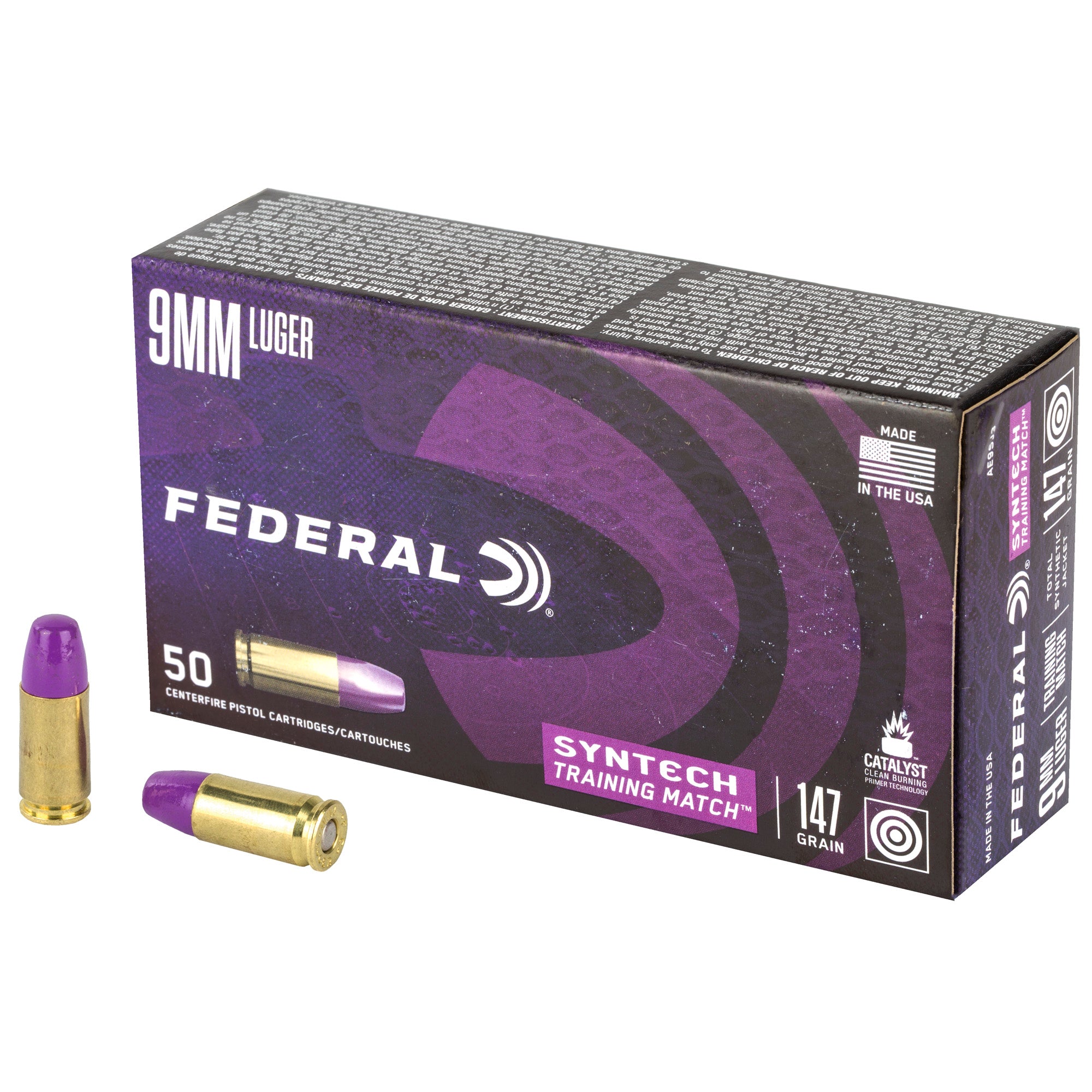 Federal AE 9mm 147 Grain Training Match Total Synthetic Jacket Ammunition (50 Rounds per Box)