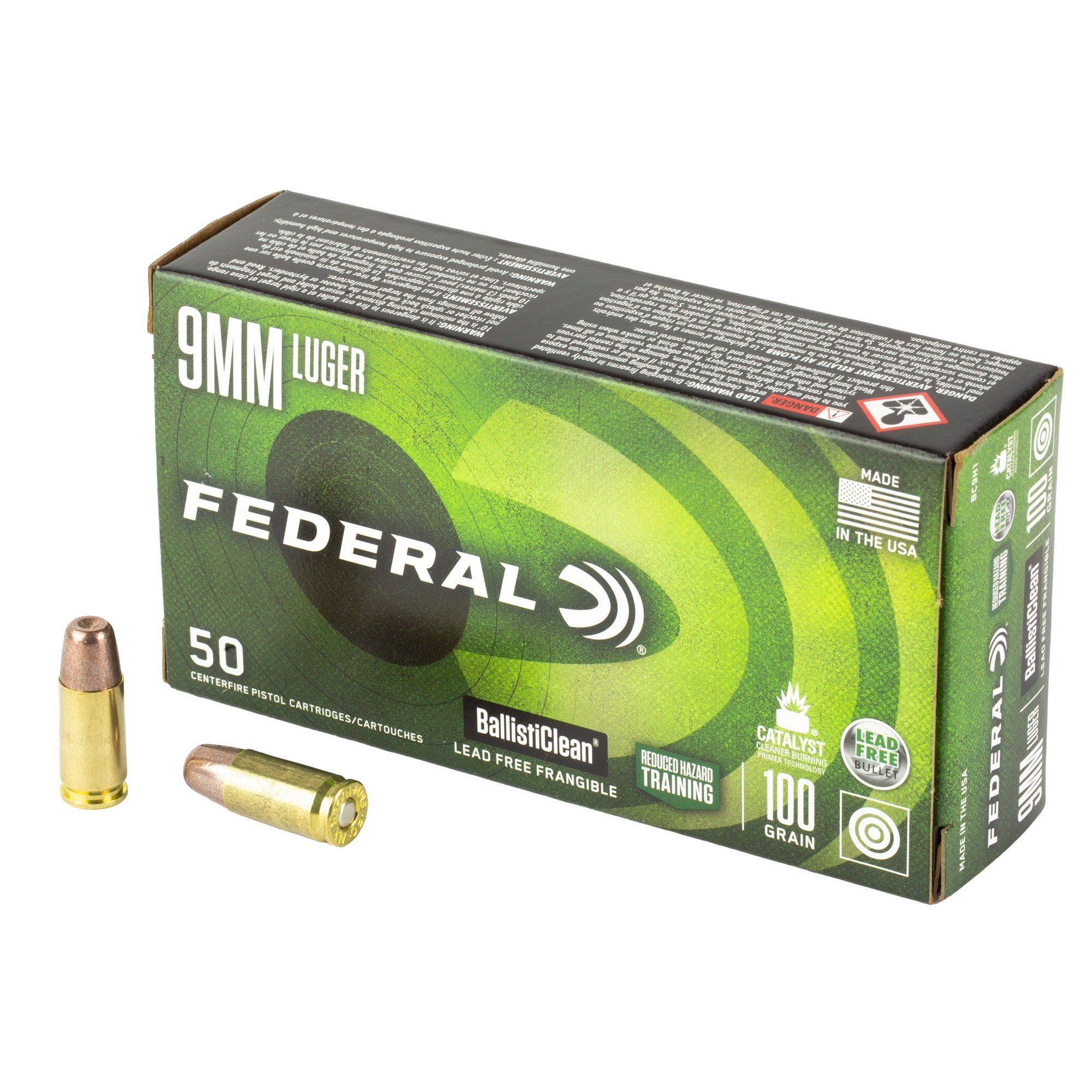 Federal Premium BallistiClean 9mm Luger 100 Grain Lead-Free Frangible Handgun Ammo - Model BC9H1
