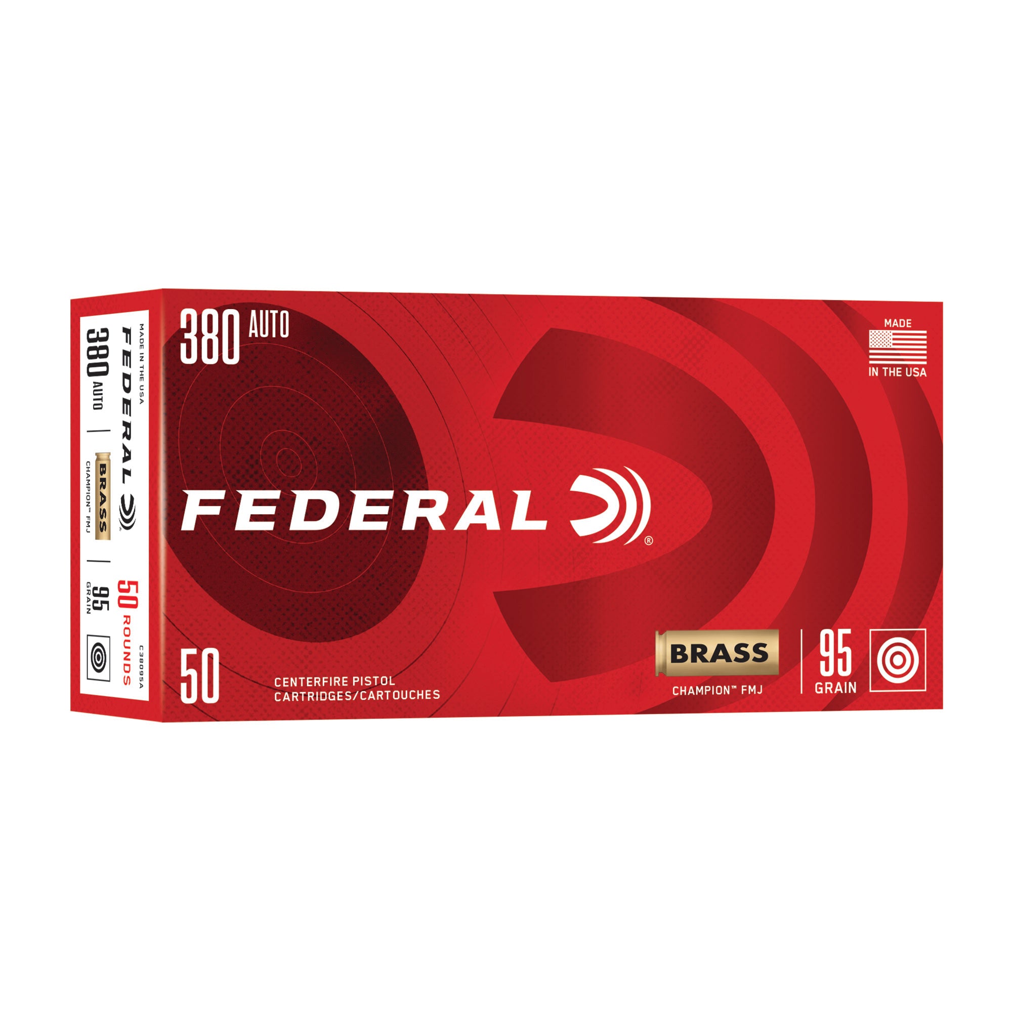 Federal Champion 380 Auto 95 Grain Full Metal Jacket Ammo - 50 Rounds