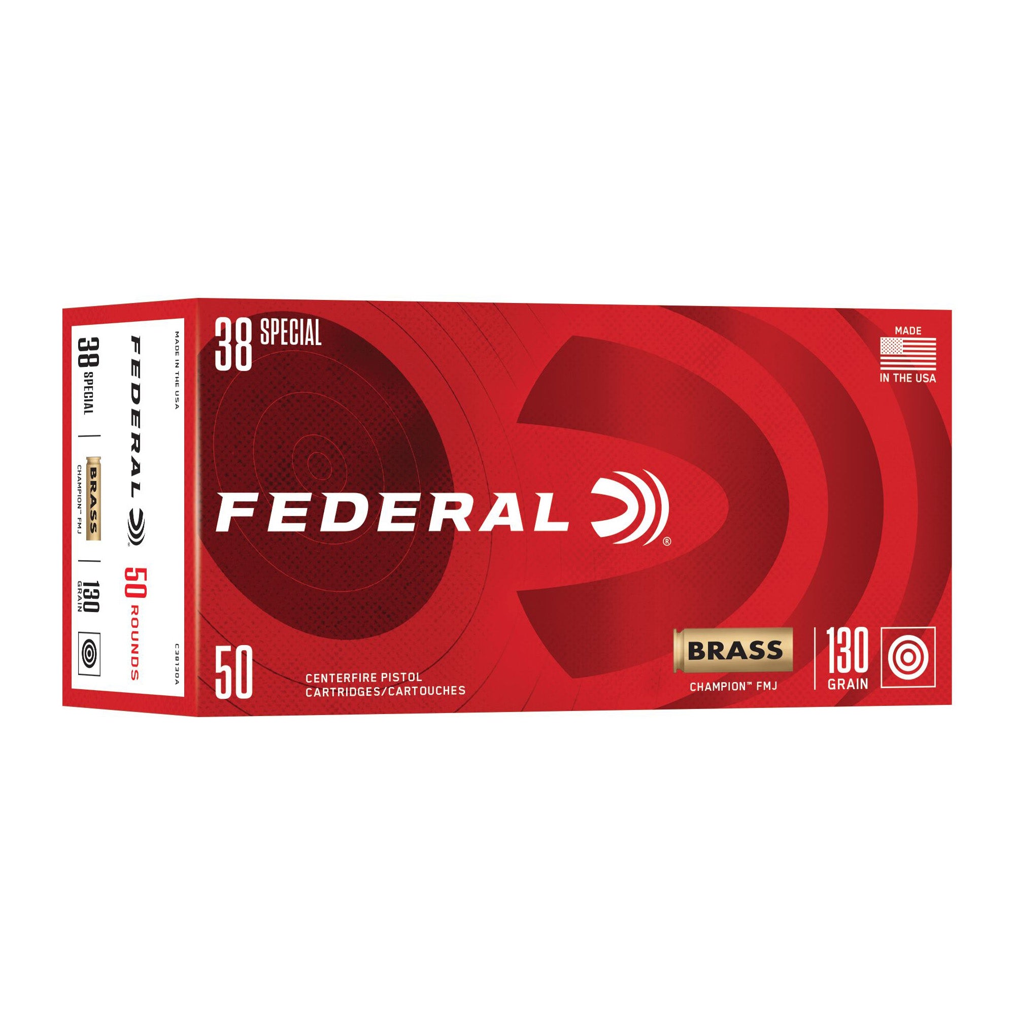 Federal Champion 38 Special 130-Grain Full Metal Jacket Ammunition, Model Personal Defense, 50 Rounds per Box