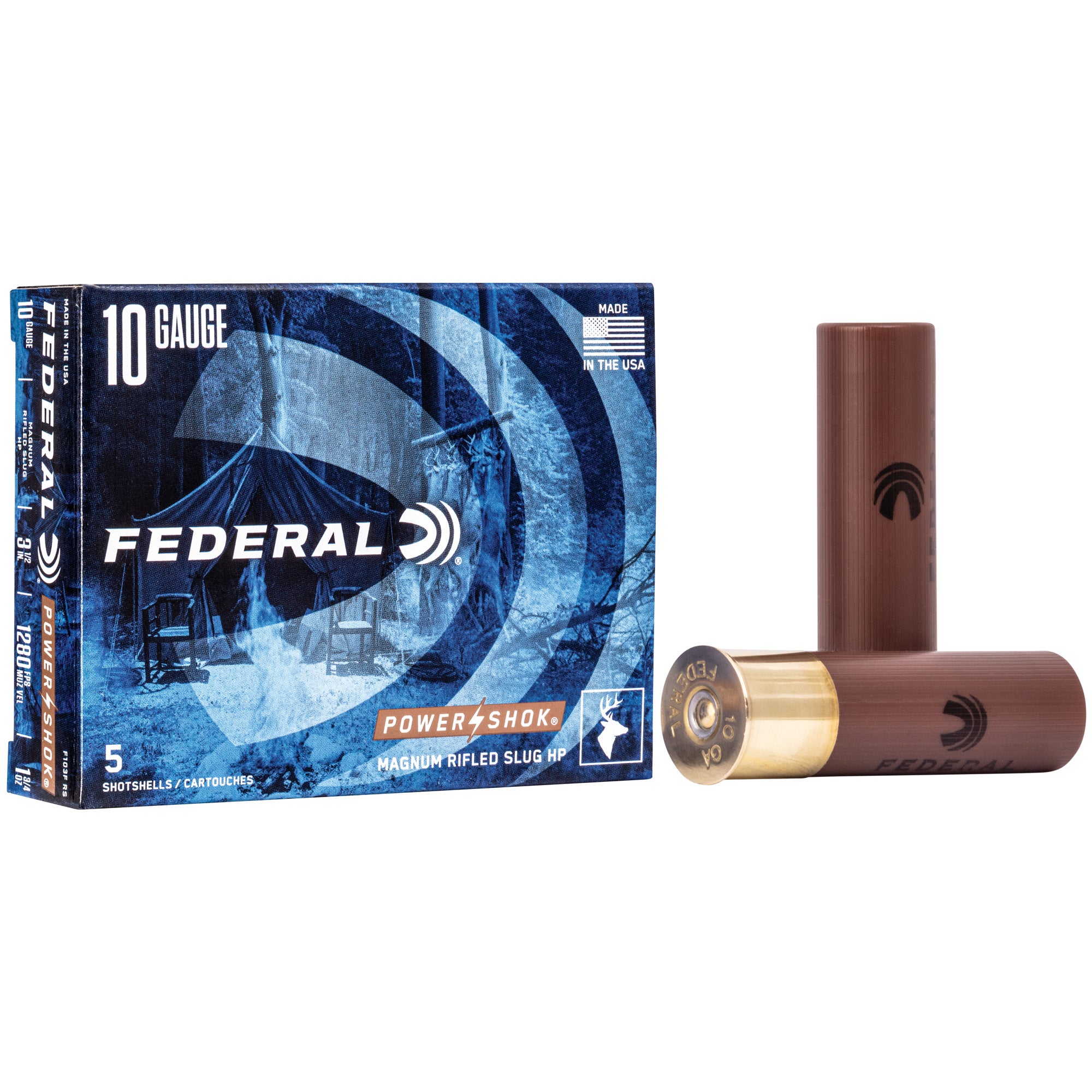 Federal PowerShok 10 Gauge 3.5 Inch Rifled Slug – 1.75 Ounce, 5 Rounds per Box