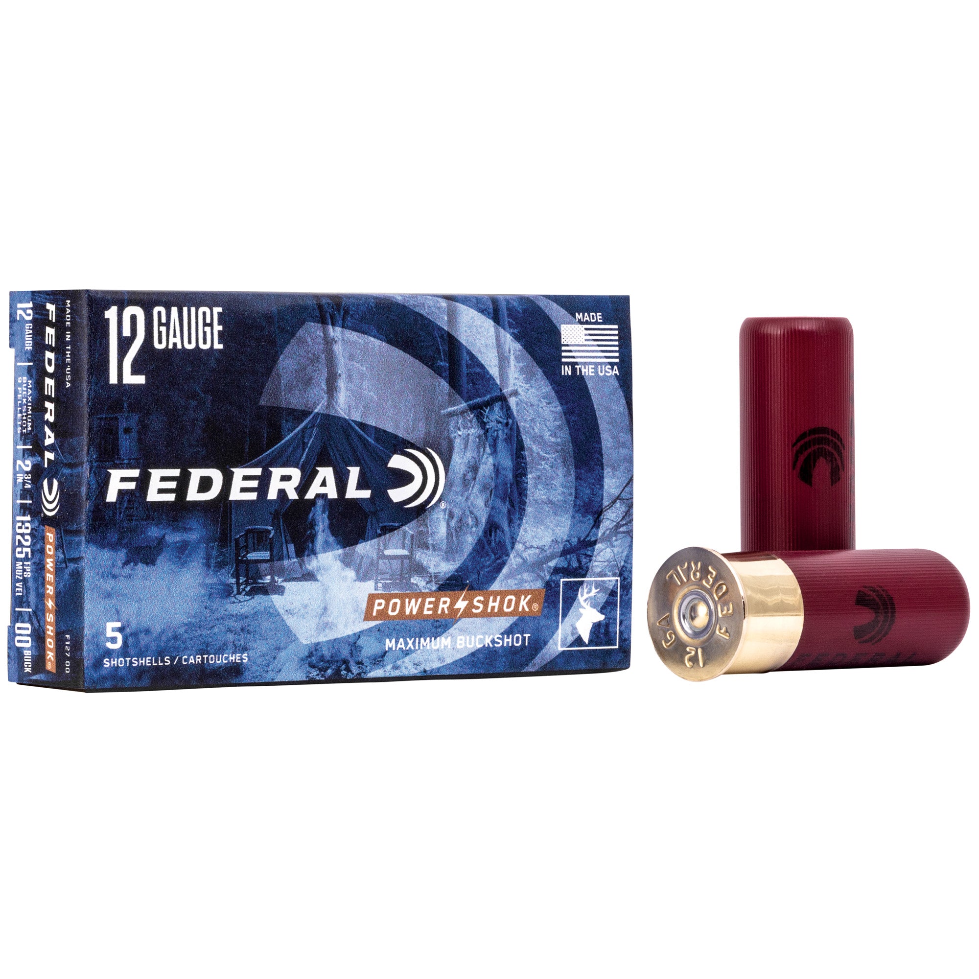 Federal PowerShok 12 Gauge 2.75-Inch 00 Buckshot - Max Dram, 5 Rounds per Box