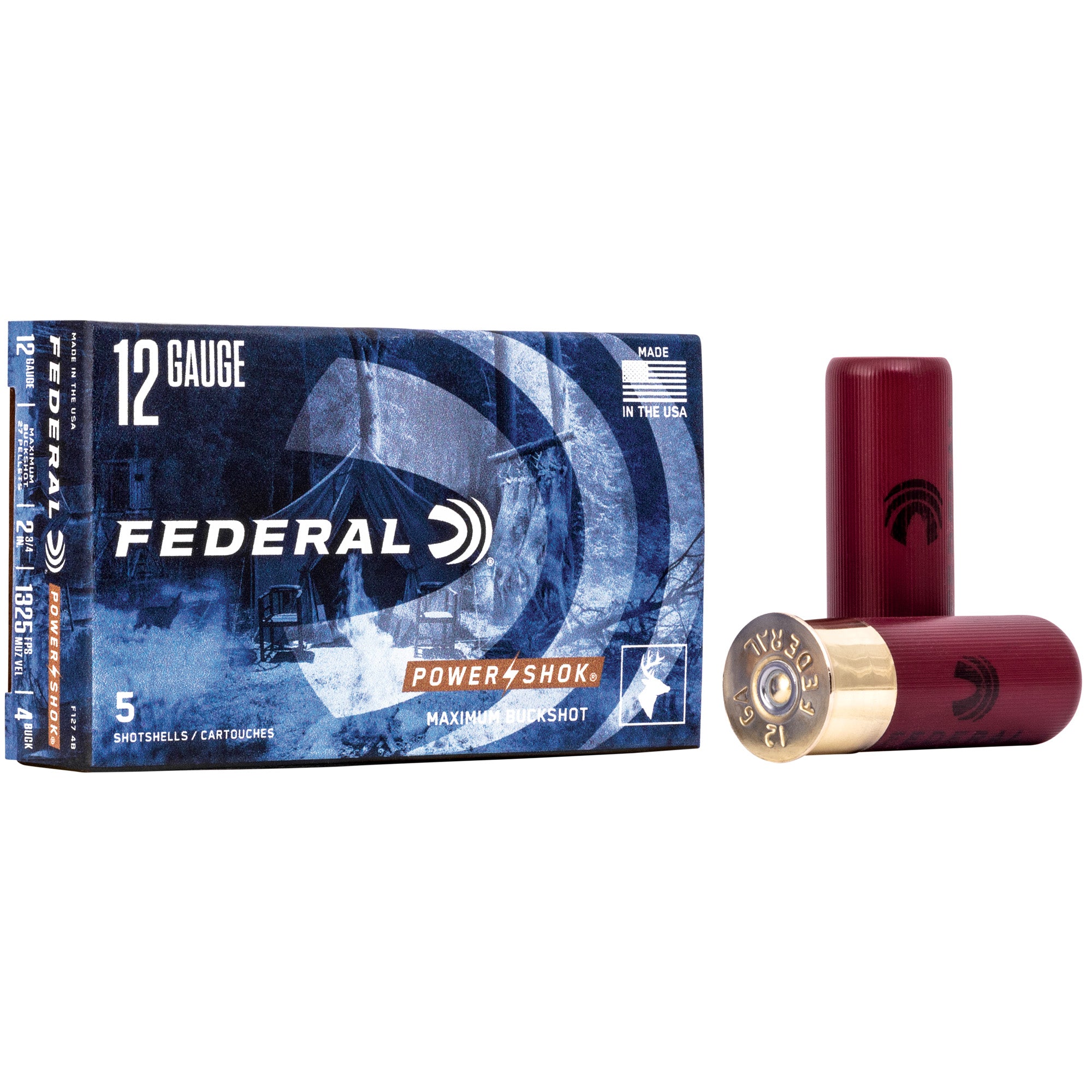 Federal PowerShok 12 Gauge 2.75-inch 4 Buckshot - 5 Rounds per Box, 250 per Case