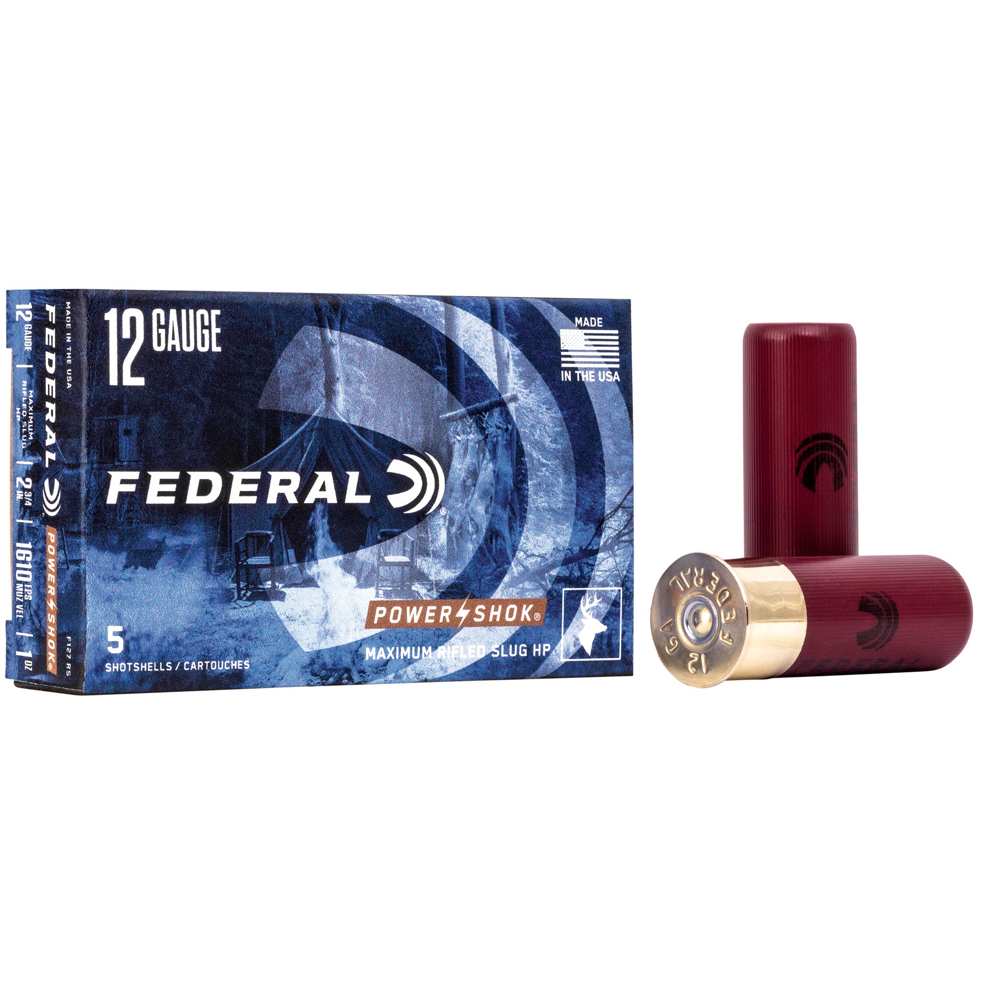 Federal PowerShok 12 Gauge 2.75-Inch Rifled Slugs – 1 oz., Max Dram, Box of 5
