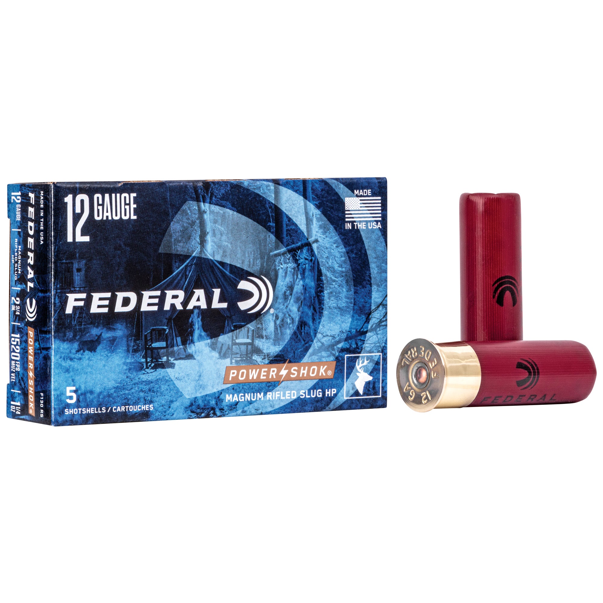 Federal PowerShok 12 Gauge 2.75-Inch Rifled Slug – 1 1/4 oz, Max Dram, Box of 5
