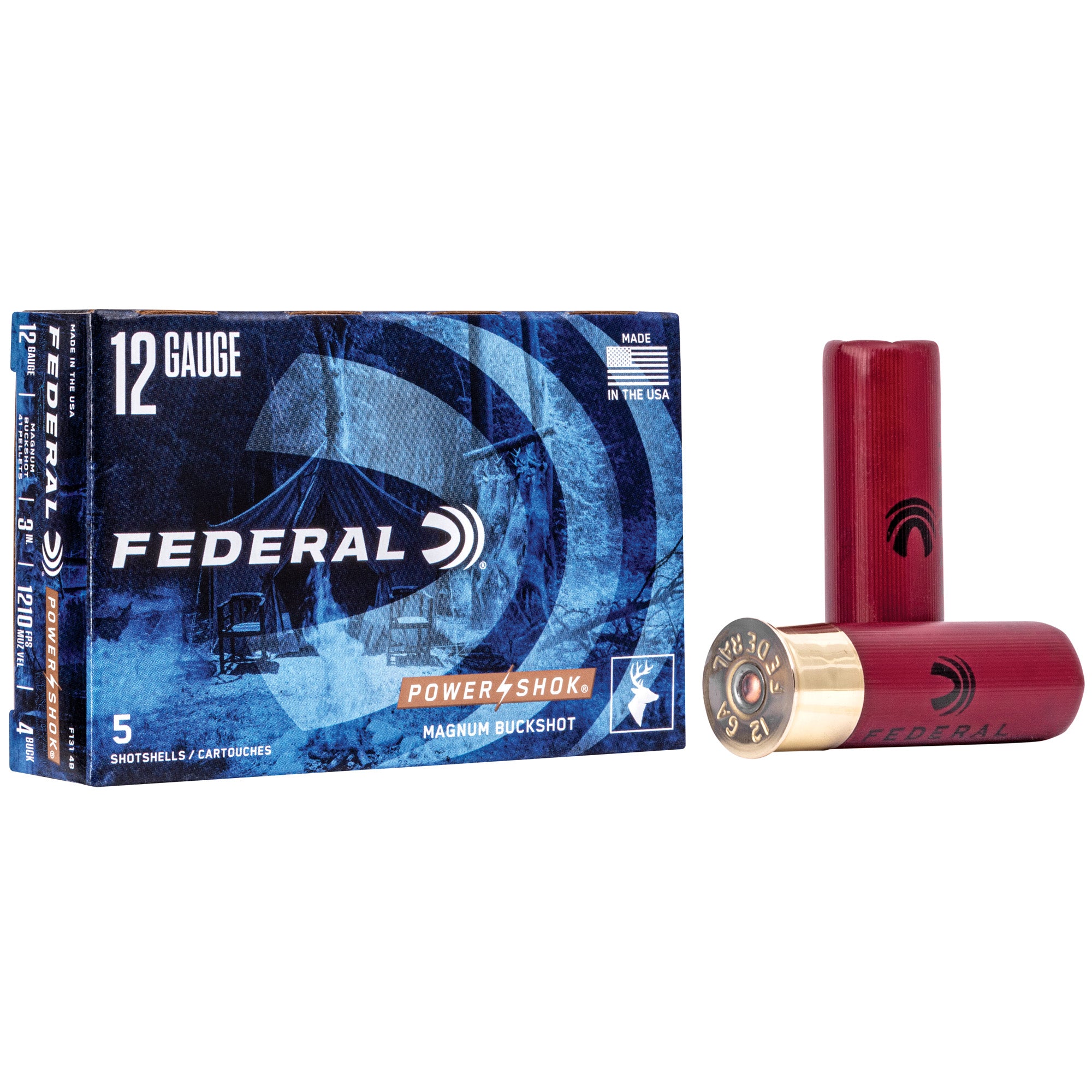Federal PowerShok 12 Gauge 3 Buckshot - 4 Buck Pellets, Max Dram Shotgun Ammunition