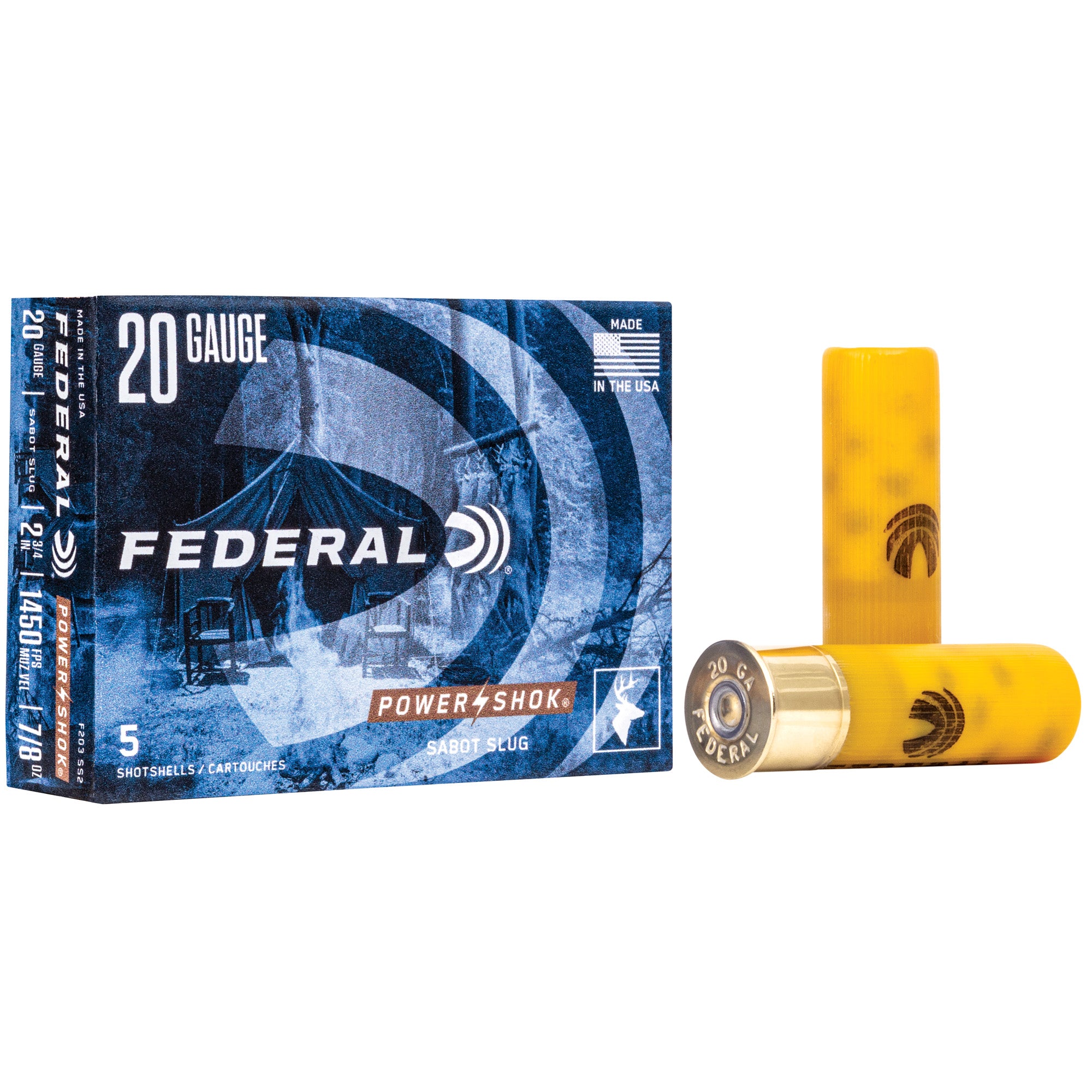 Federal PowerShok 20 Gauge Sabot Slug F203SS2 – Reliable Hunting Ammo with 7/8 oz Shot