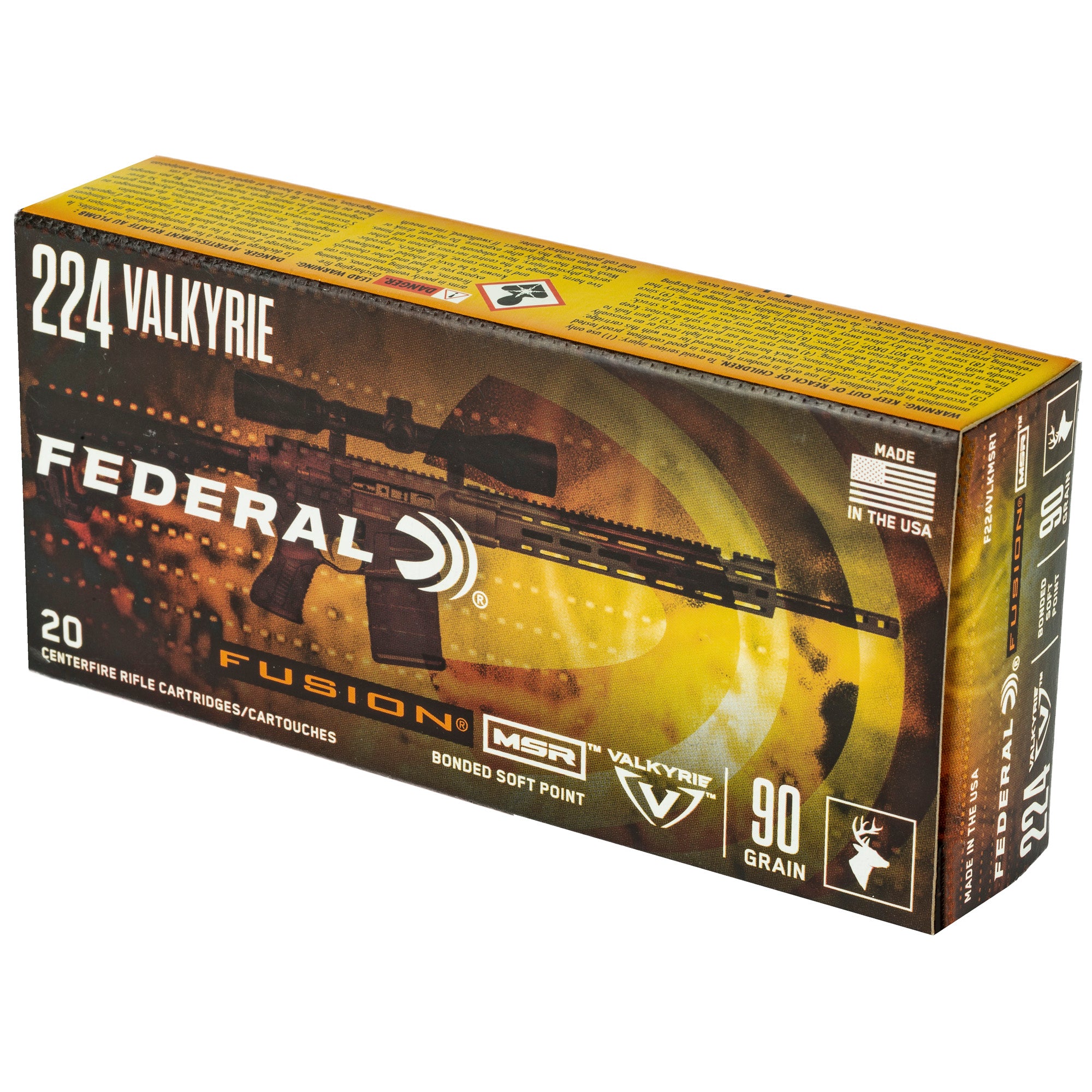 Federal Fusion 224 Valkyrie 90-Grain Boat Tail Rifle Ammunition - 20 Rounds Per Box