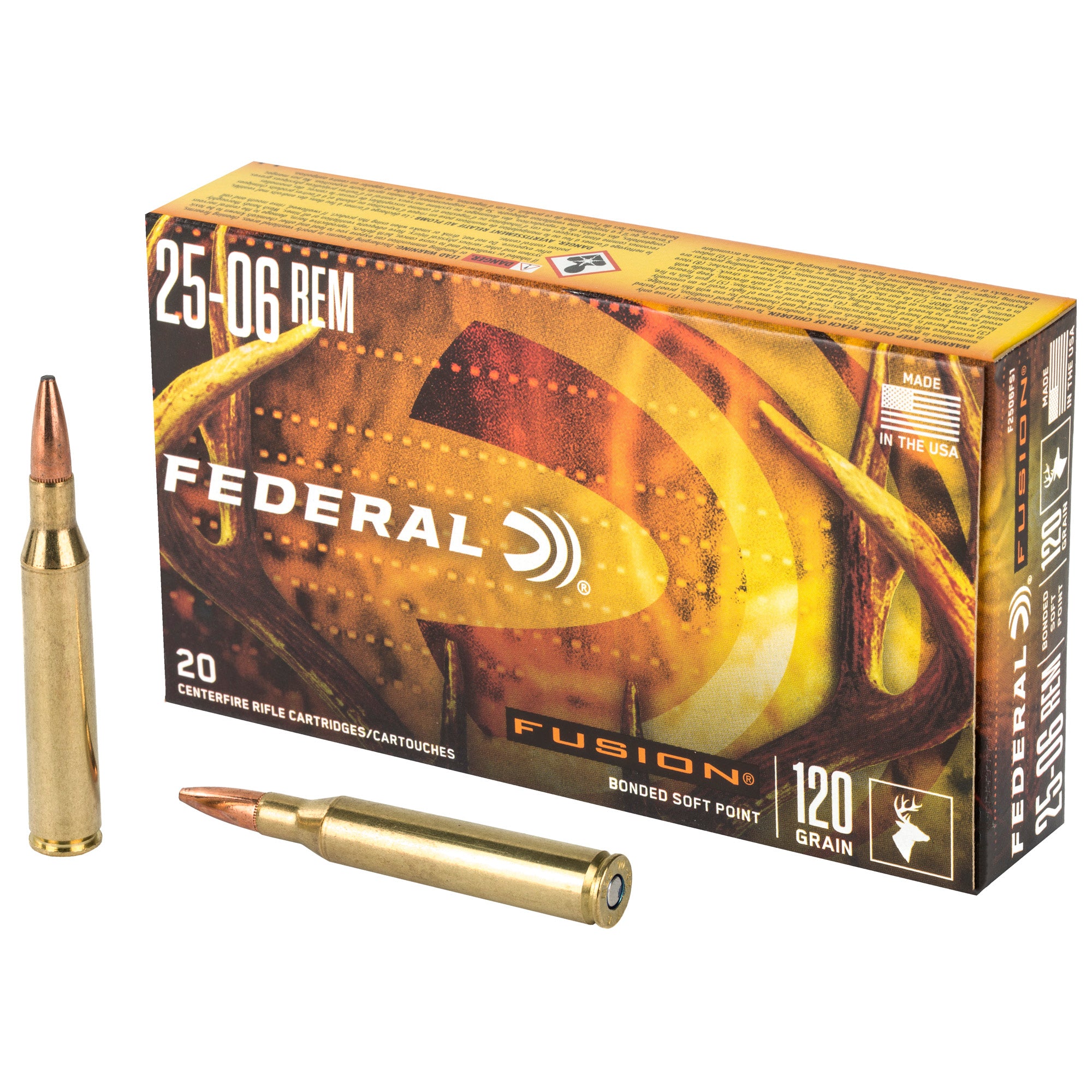 Federal Fusion 25-06 Remington Rifle Ammunition - 120 Grain Boat Tail, Box of 20 Rounds