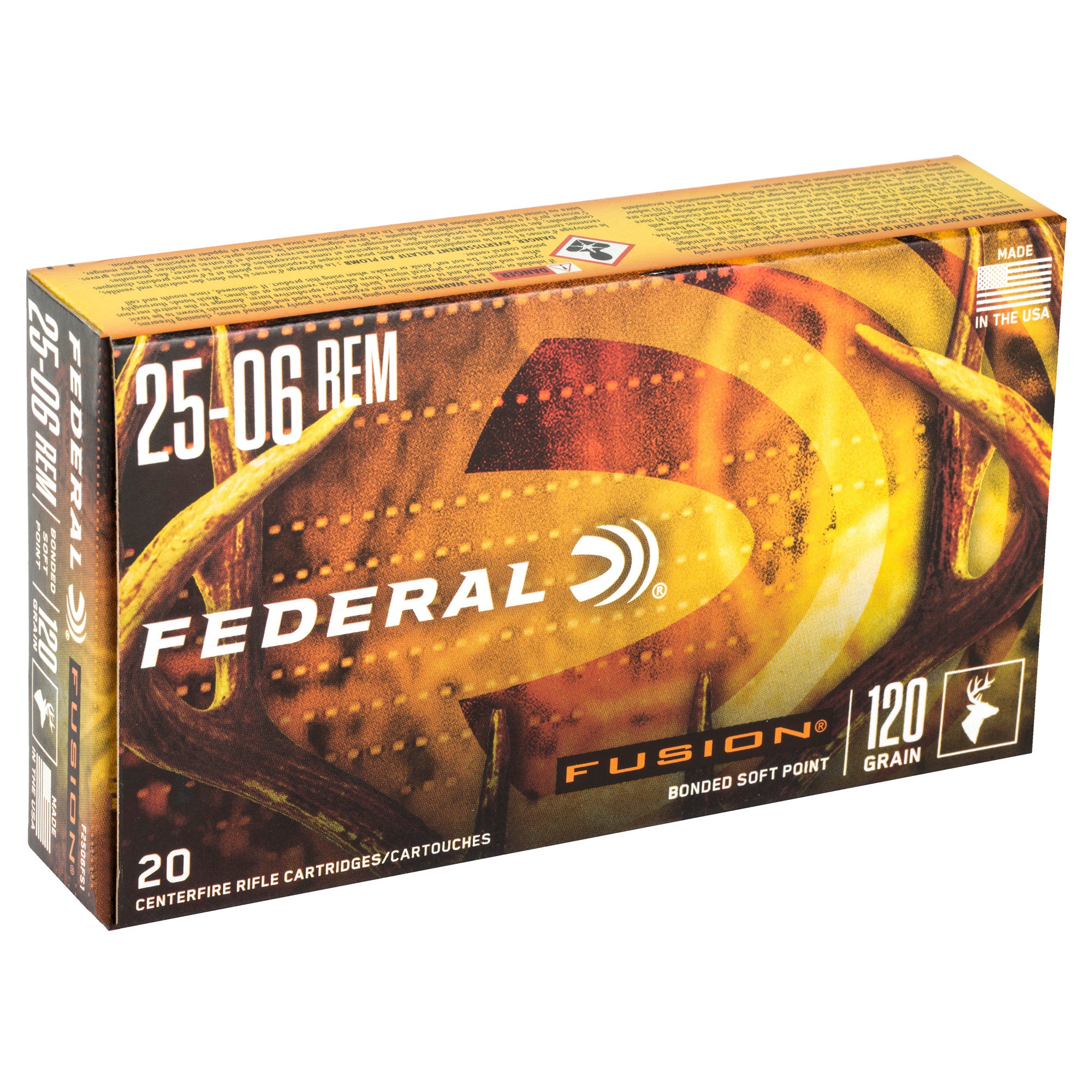 Federal Fusion 25-06 Remington Rifle Ammunition - 120 Grain Boat Tail, Box of 20 Rounds
