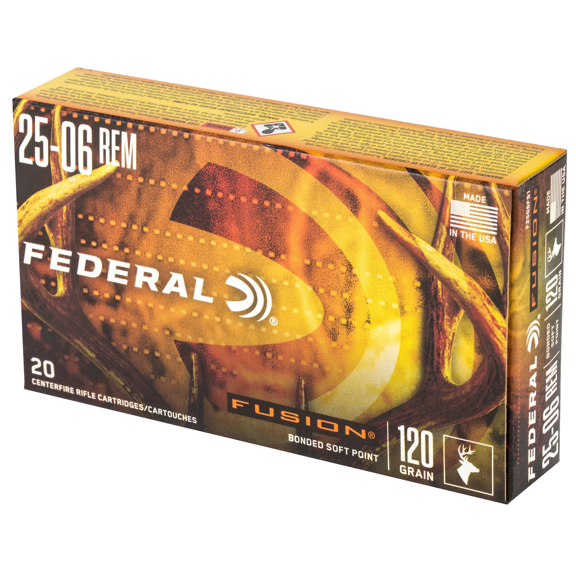 Federal Fusion 25-06 Remington Rifle Ammunition - 120 Grain Boat Tail, Box of 20 Rounds