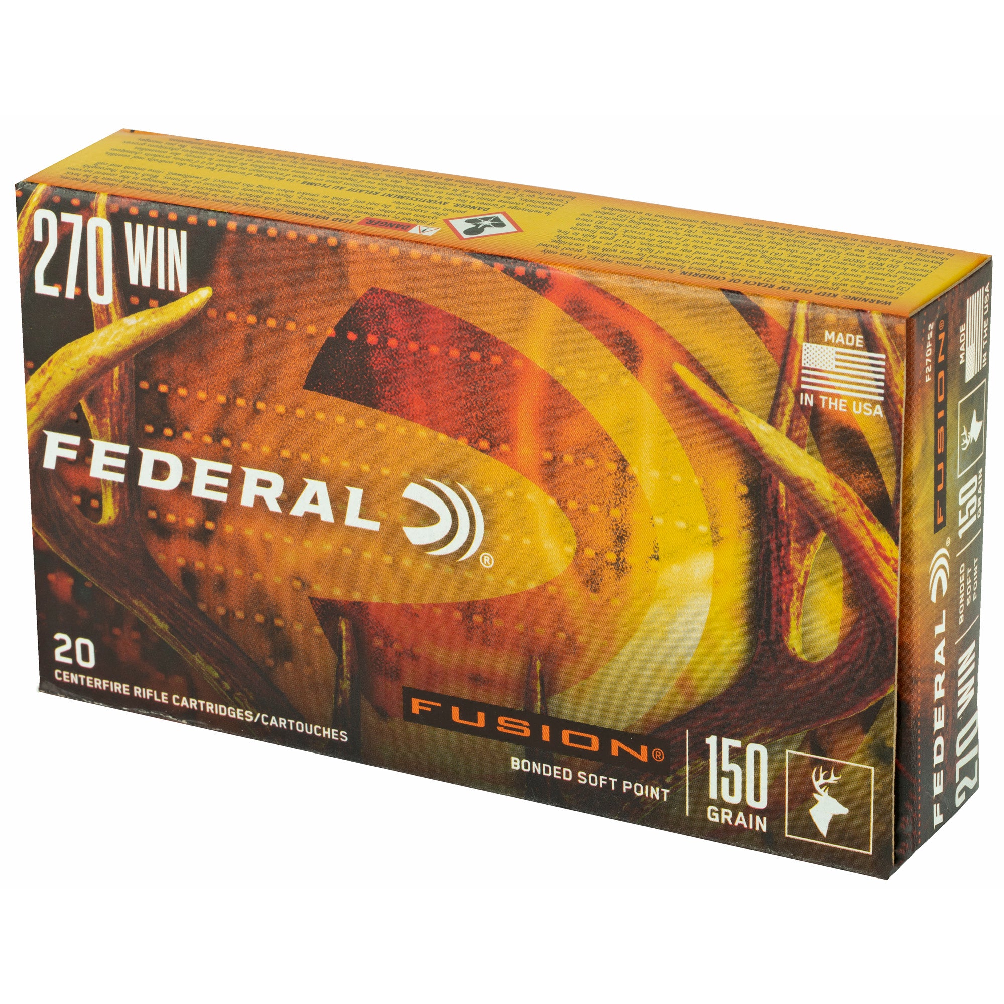 Federal Fusion 270 Winchester 150 Grain Boat Tail Rifle Ammunition - 20 Rounds per Box