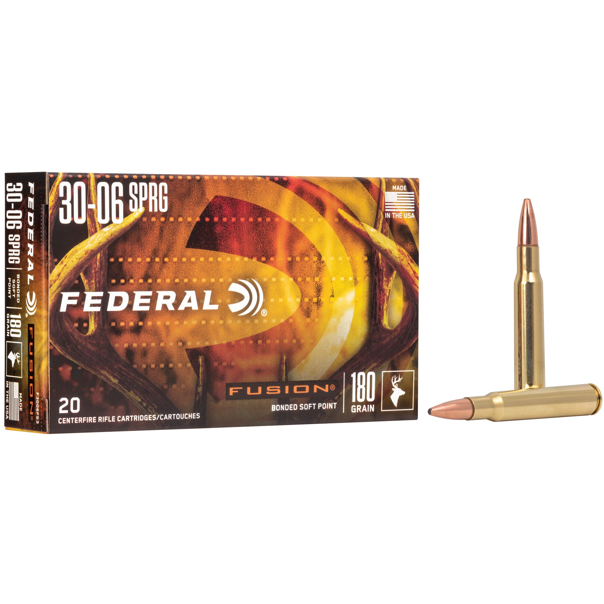 Federal Fusion 30-06 Springfield 180 Grain Boat Tail Rifle Ammunition - 20 Rounds per Box