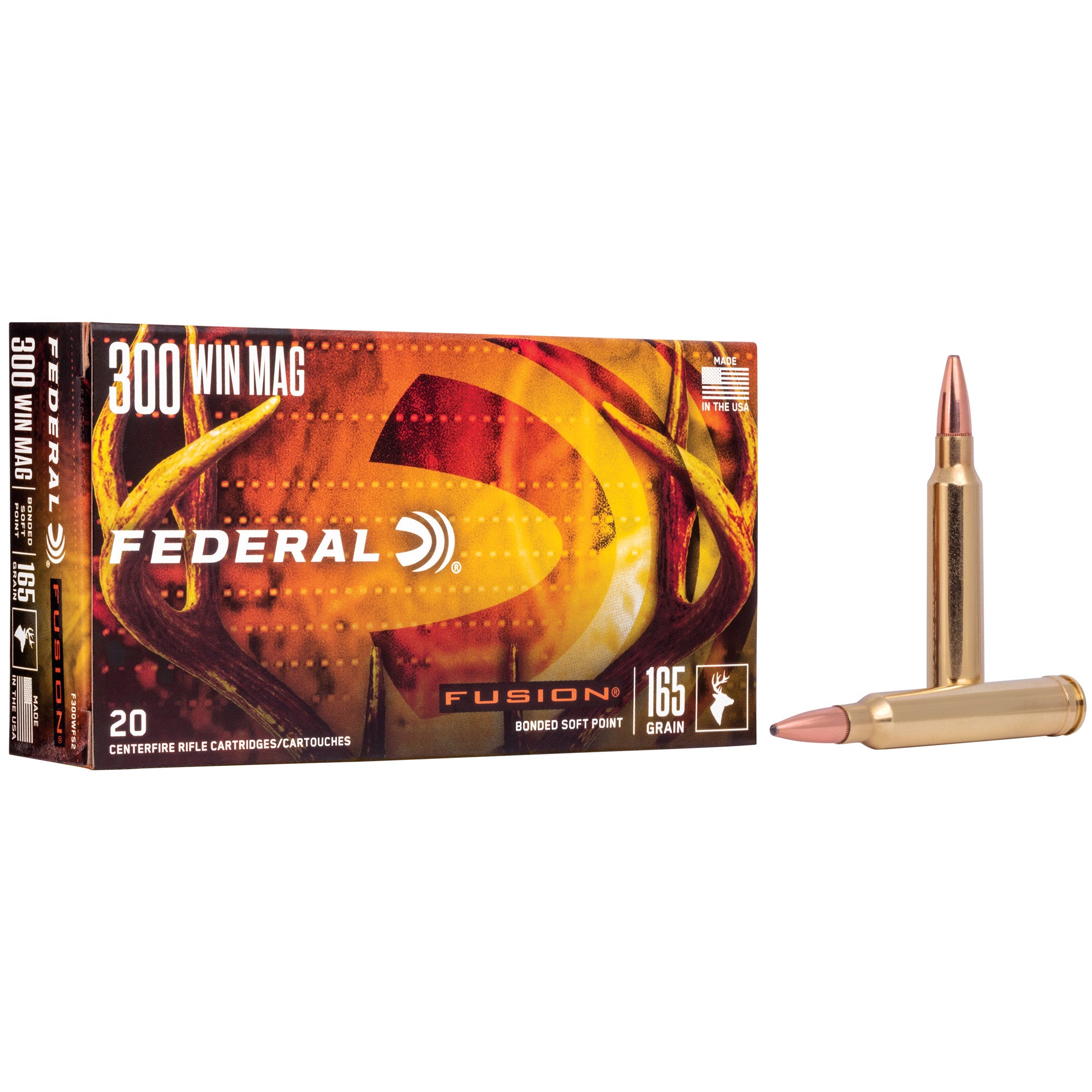 Federal Fusion 300 Winchester Magnum 165-Grain Boat Tail Rifle Ammunition - 20 Rounds Per Box
