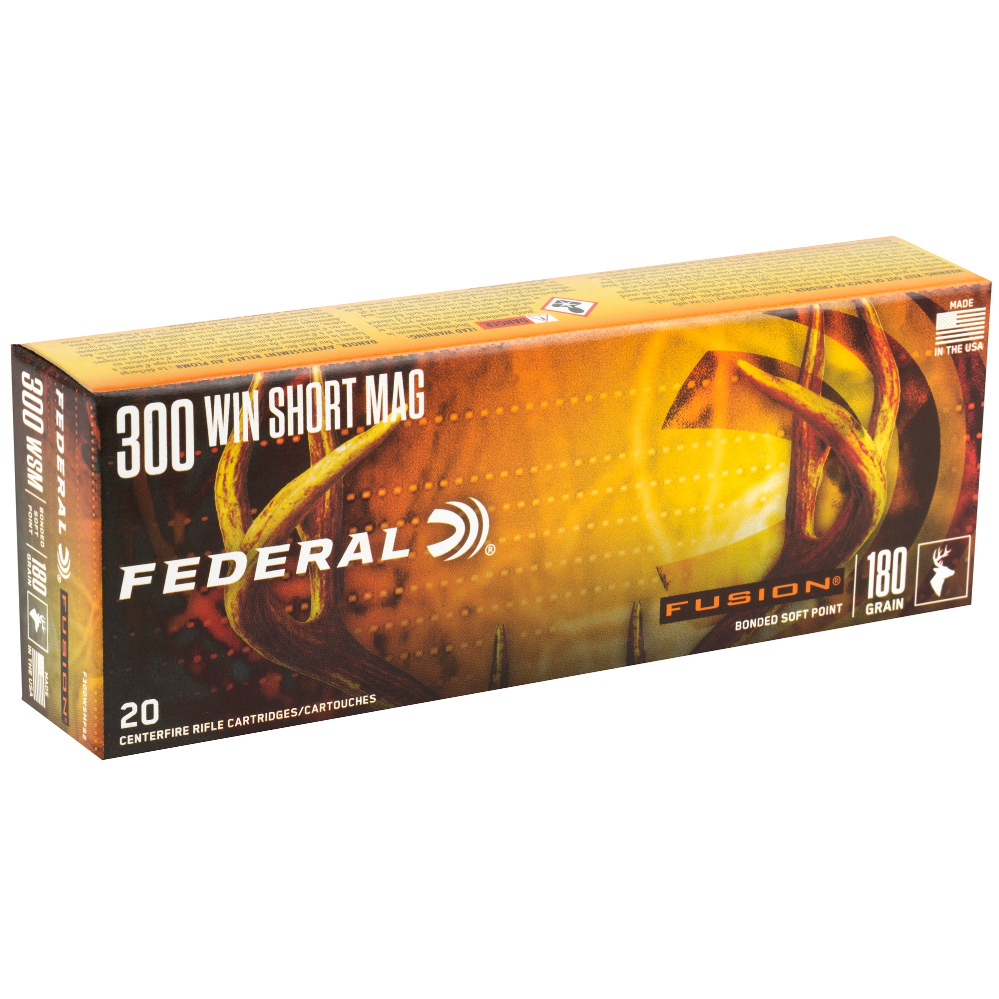 Federal Fusion 300 Winchester Short Magnum 180-Grain Boat Tail Rifle Ammunition - 20 Rounds per Box