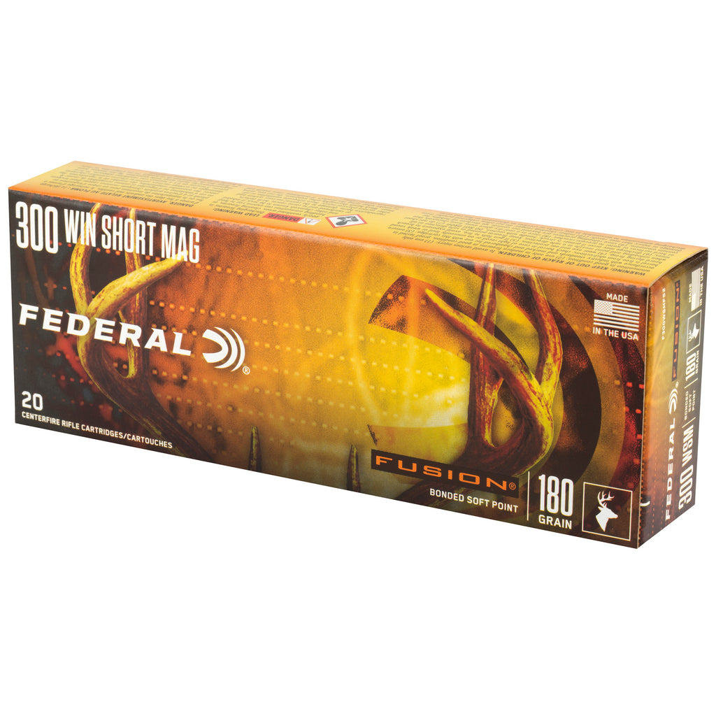 Federal Fusion 300 Winchester Short Magnum 180-Grain Boat Tail Rifle Ammunition - 20 Rounds per Box