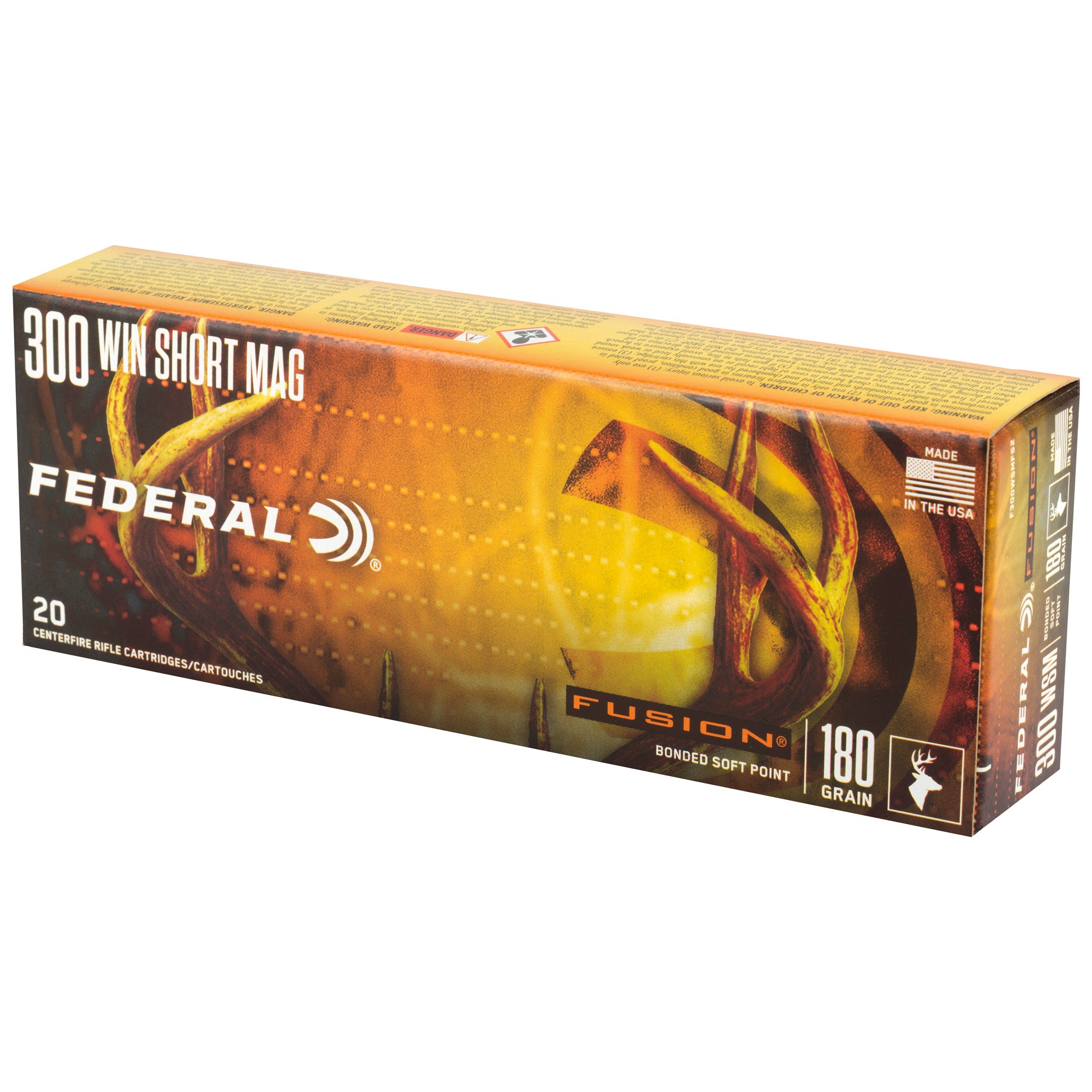 Federal Fusion 300 Winchester Short Magnum 180-Grain Boat Tail Rifle Ammunition - 20 Rounds per Box