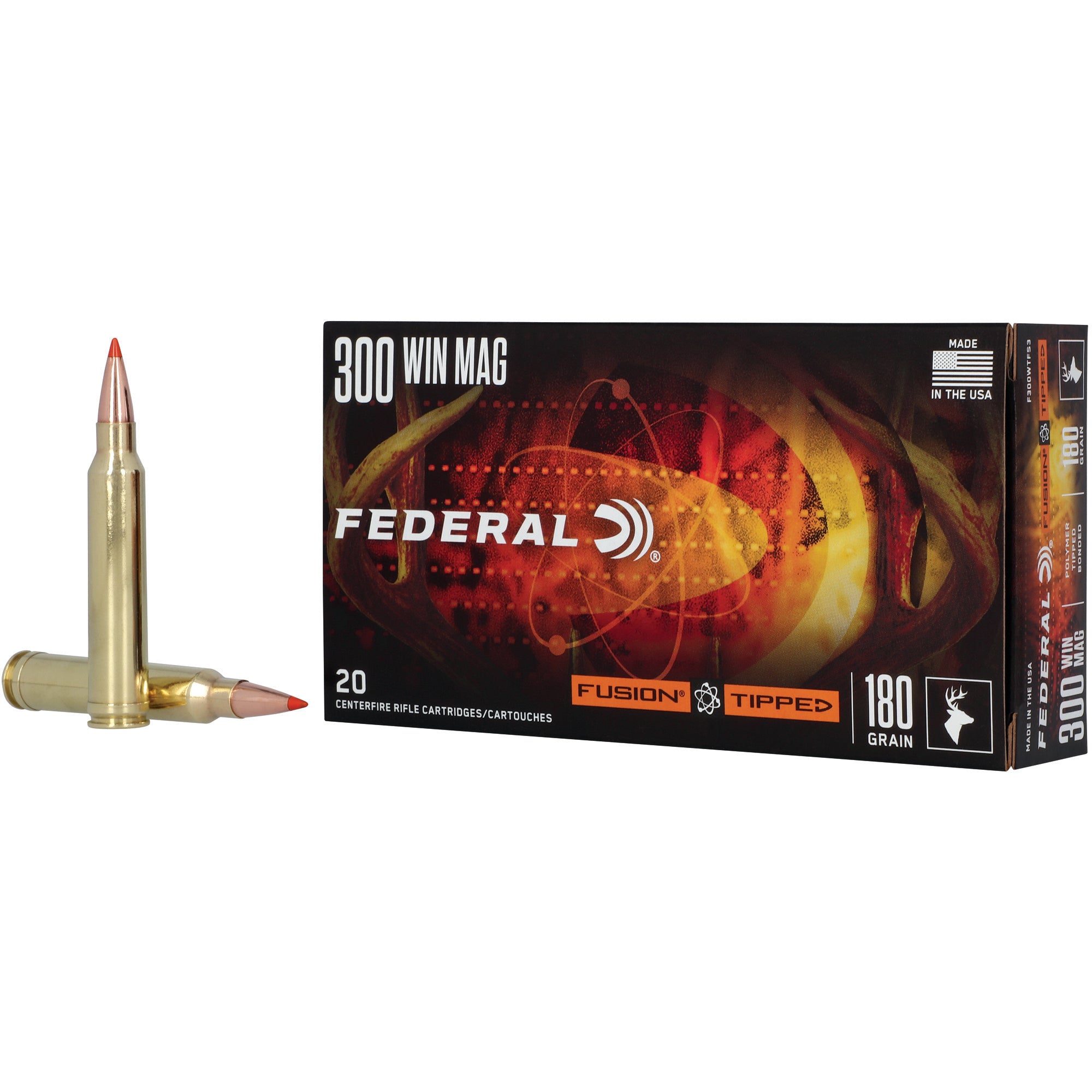 Federal Fusion Tipped 300 Winchester Magnum 180-Grain Polymer Tip Ammunition - Pack of 20