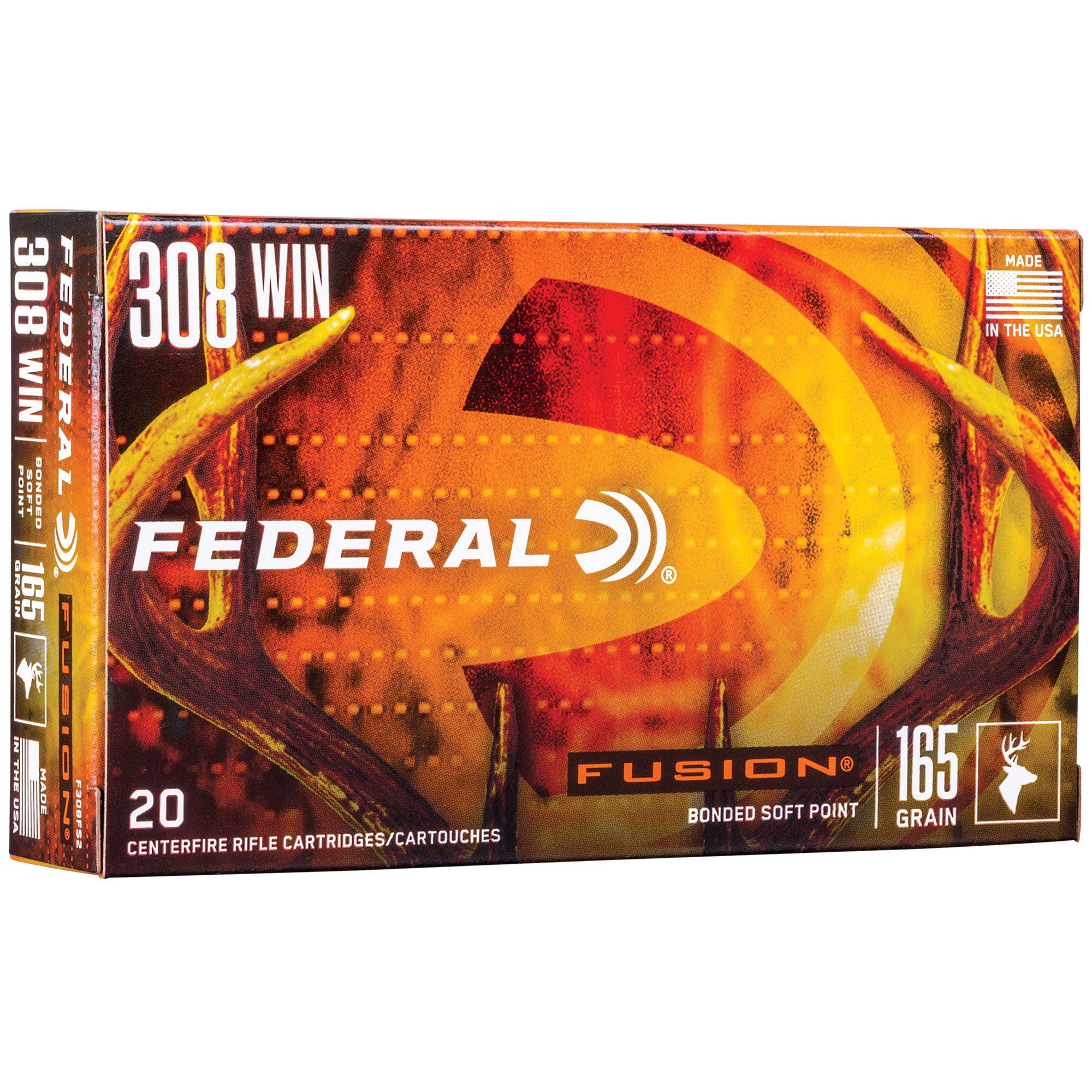 Federal Fusion 308 Winchester 165 Grain Boat Tail Hunting Ammo - Pack of 20