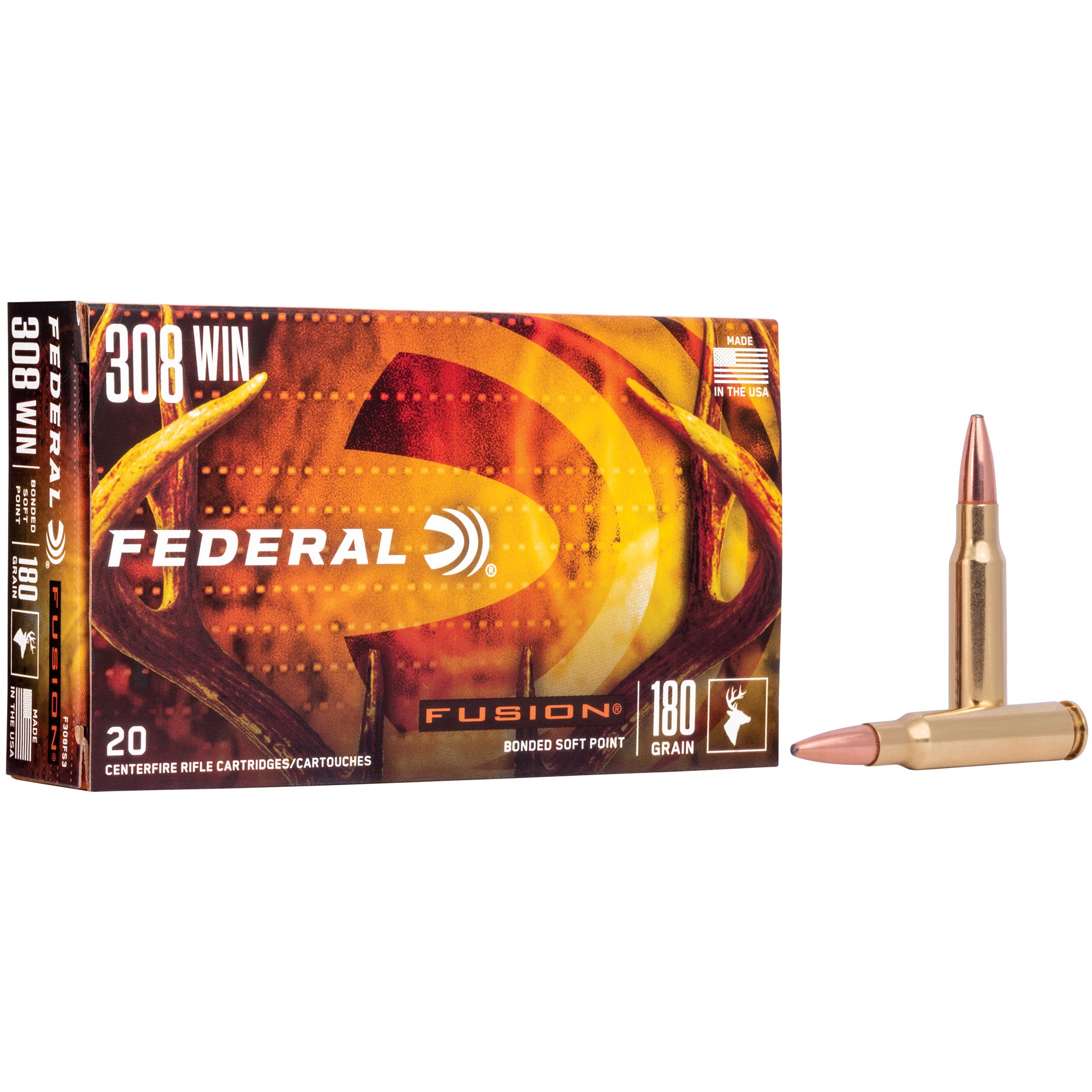 Federal Fusion .308 Winchester 180-Grain Boat Tail Rifle Ammunition – 20 Rounds Per Box