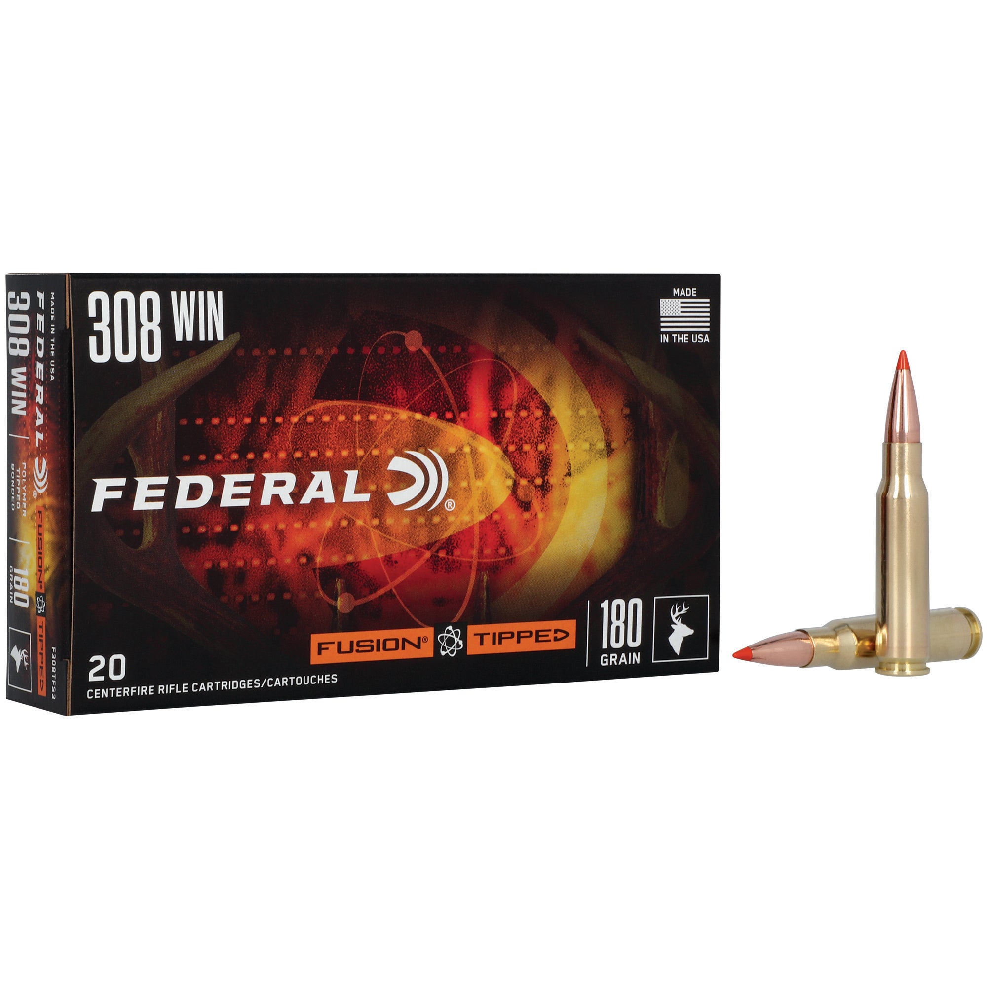 Federal Fusion Tipped .308 Winchester 180-Grain Polymer Tip Ammunition - 20 Rounds per Box