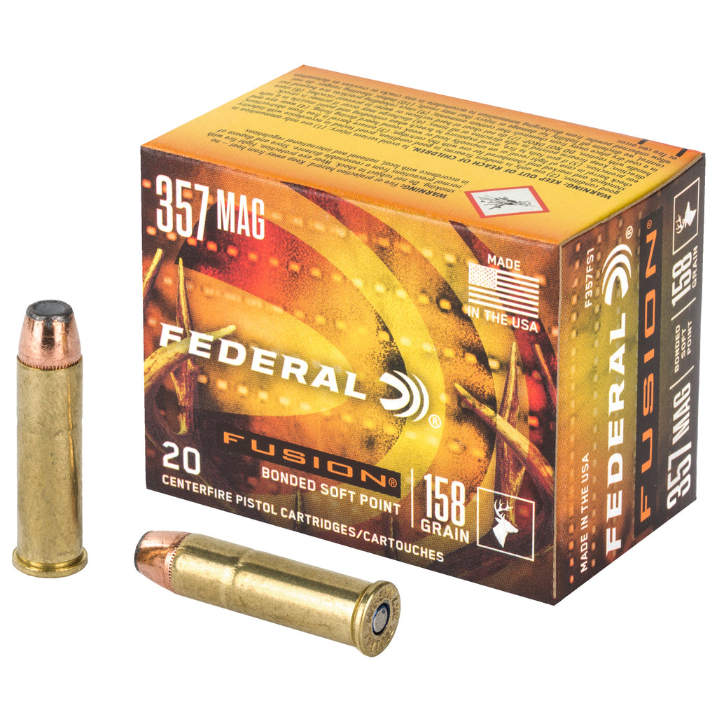 Federal Fusion 357 Magnum 158 Grain Hollow Point Rifle & Handgun Ammo, 20 Rounds per Box