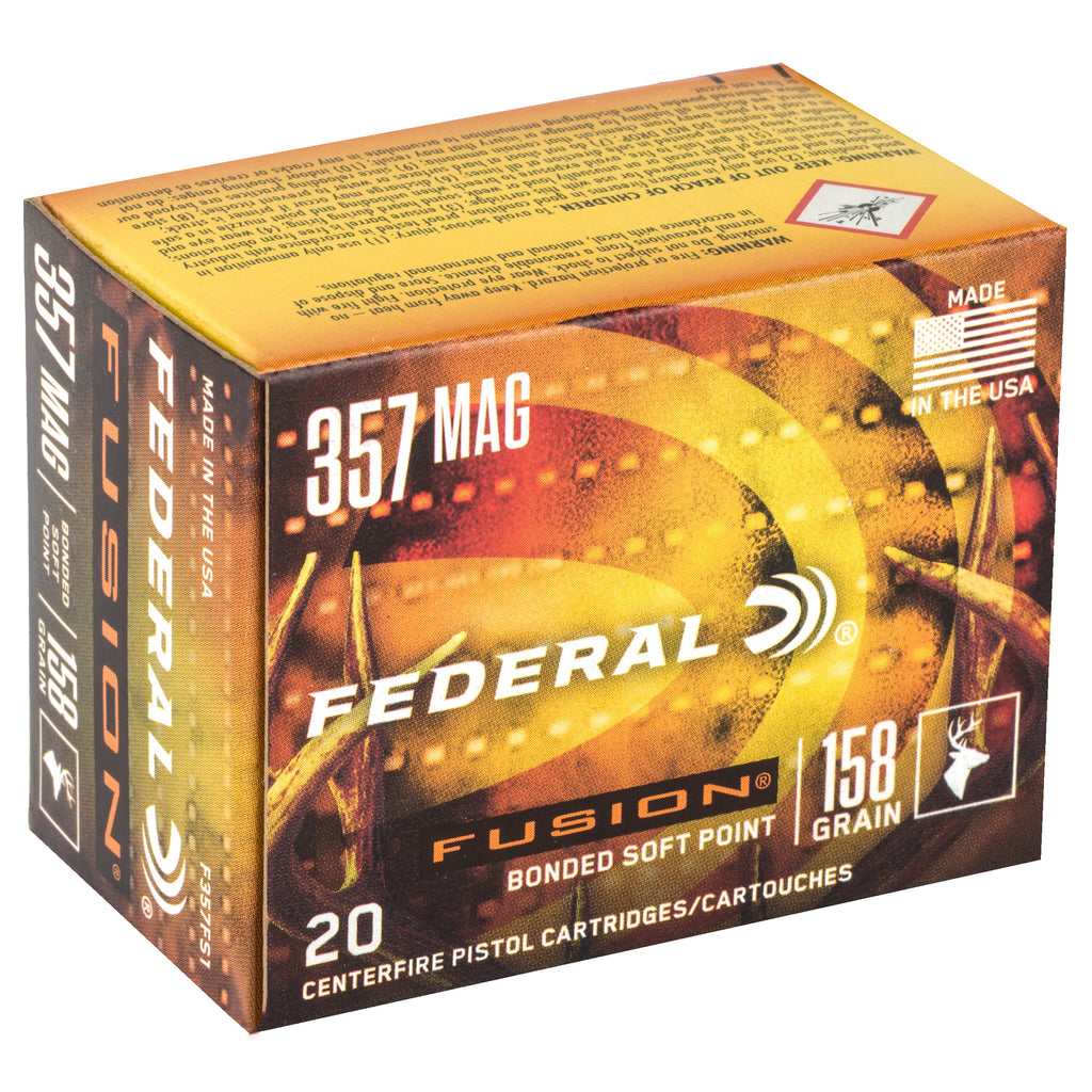 Federal Fusion 357 Magnum 158 Grain Hollow Point Rifle & Handgun Ammo, 20 Rounds per Box