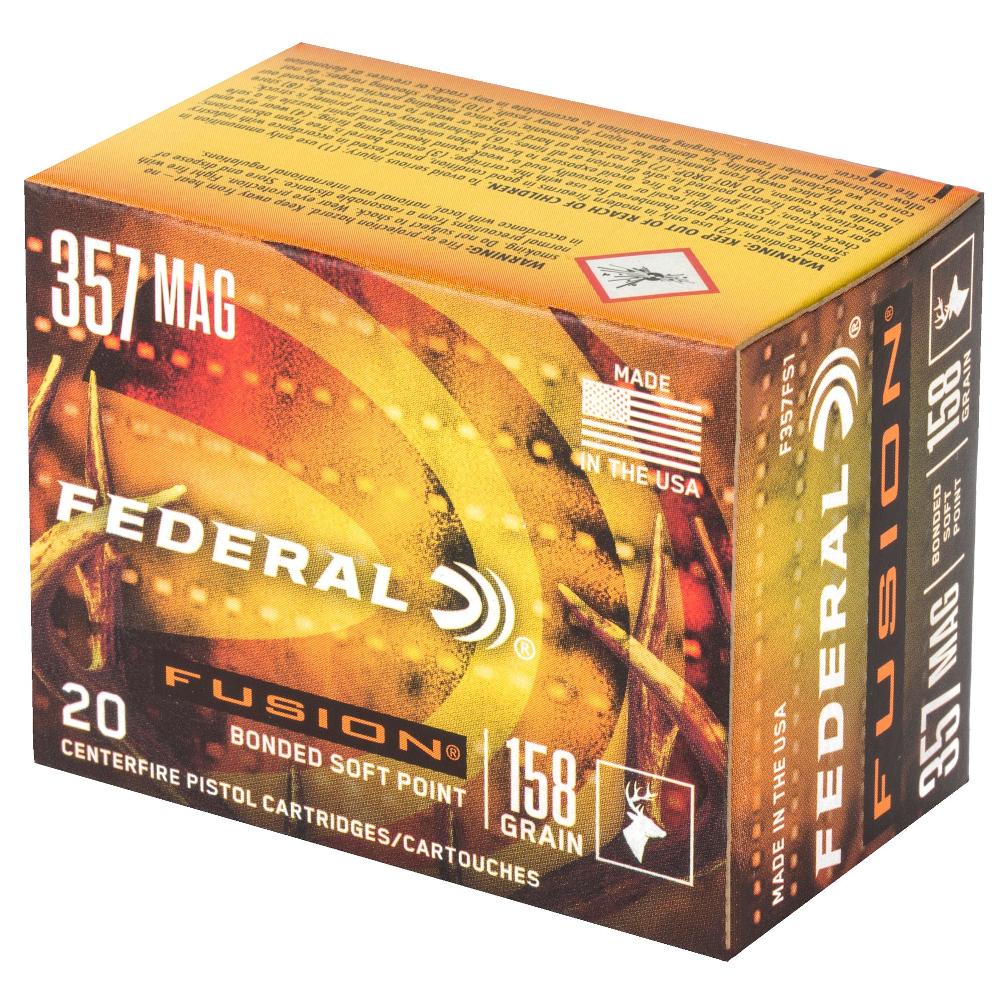Federal Fusion 357 Magnum 158 Grain Hollow Point Rifle & Handgun Ammo, 20 Rounds per Box