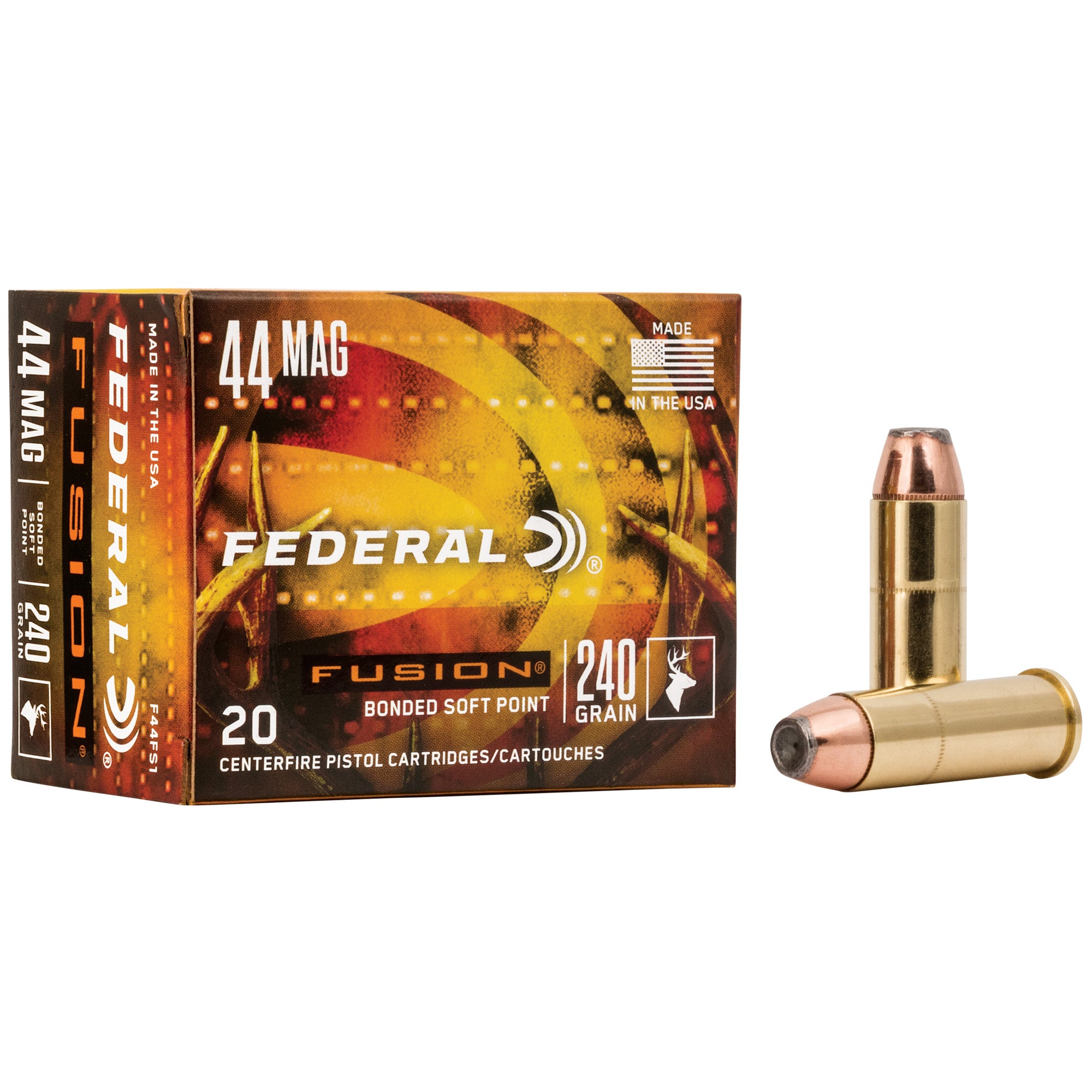 Federal Fusion 44 Magnum 240 Grain Hollow Point Handgun Ammunition - 20 Rounds per Box