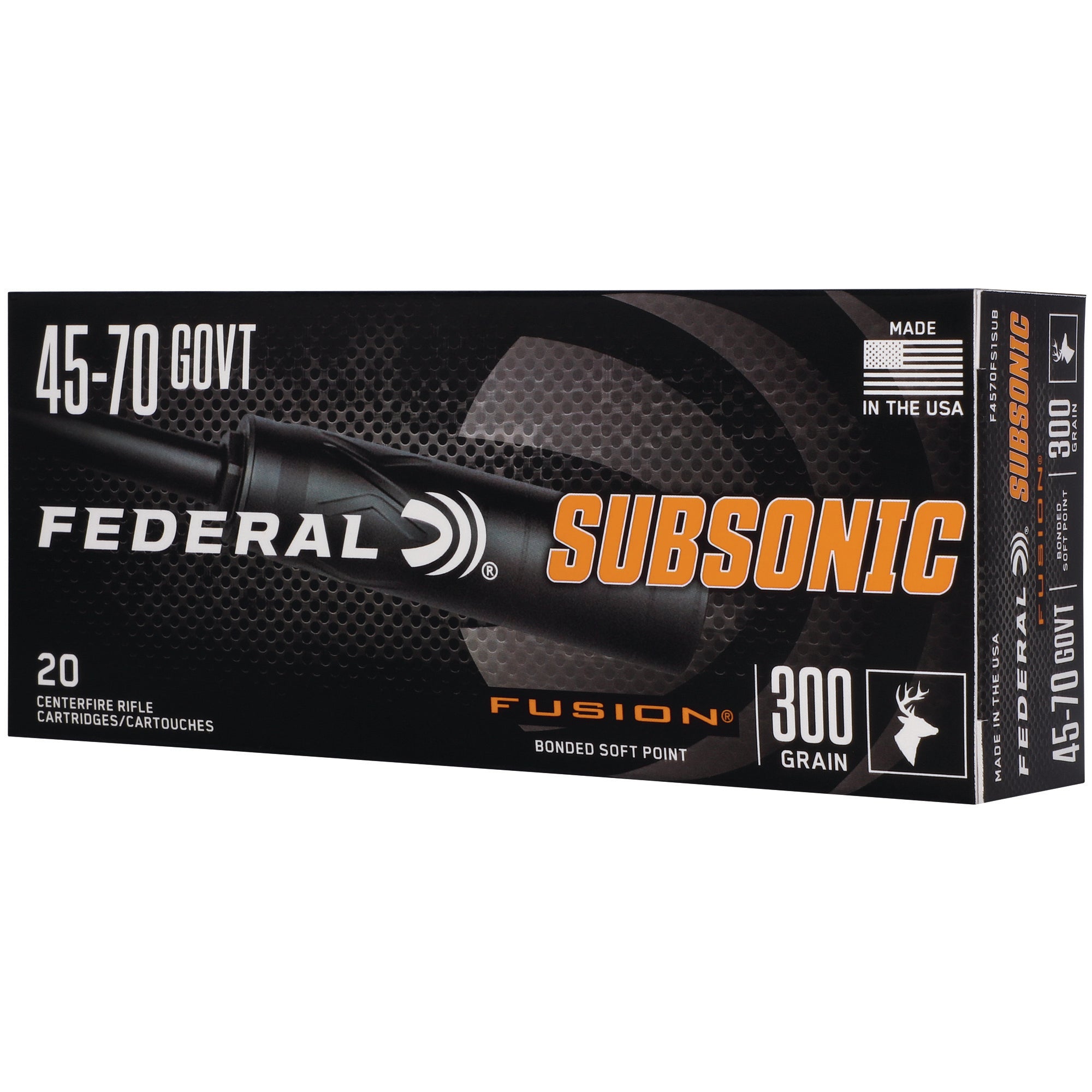 Federal Fusion F4570FS1SUB 45-70 Government 300-Grain Solid Base Suppressor-Optimized Ammunition