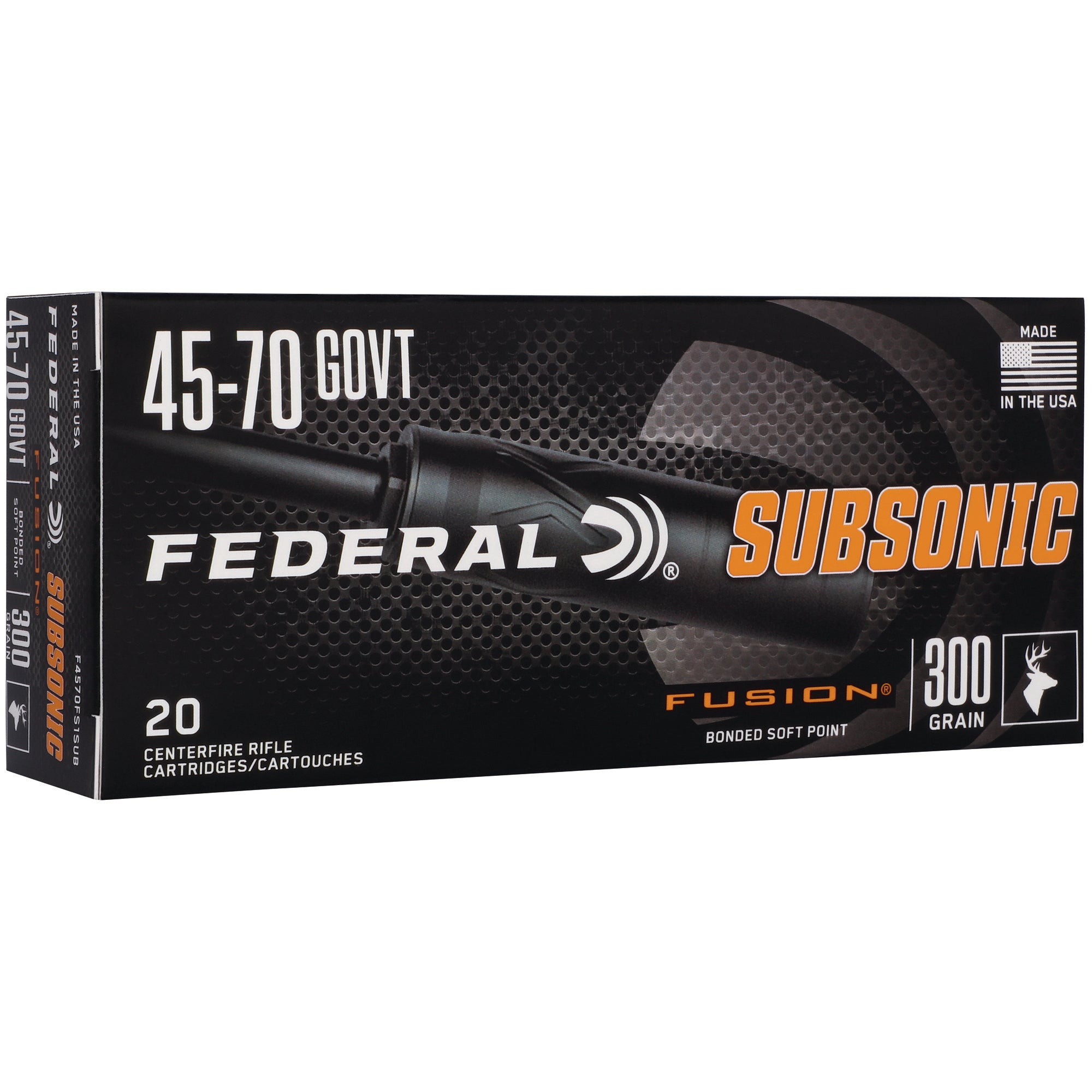 Federal Fusion F4570FS1SUB 45-70 Government 300-Grain Solid Base Suppressor-Optimized Ammunition