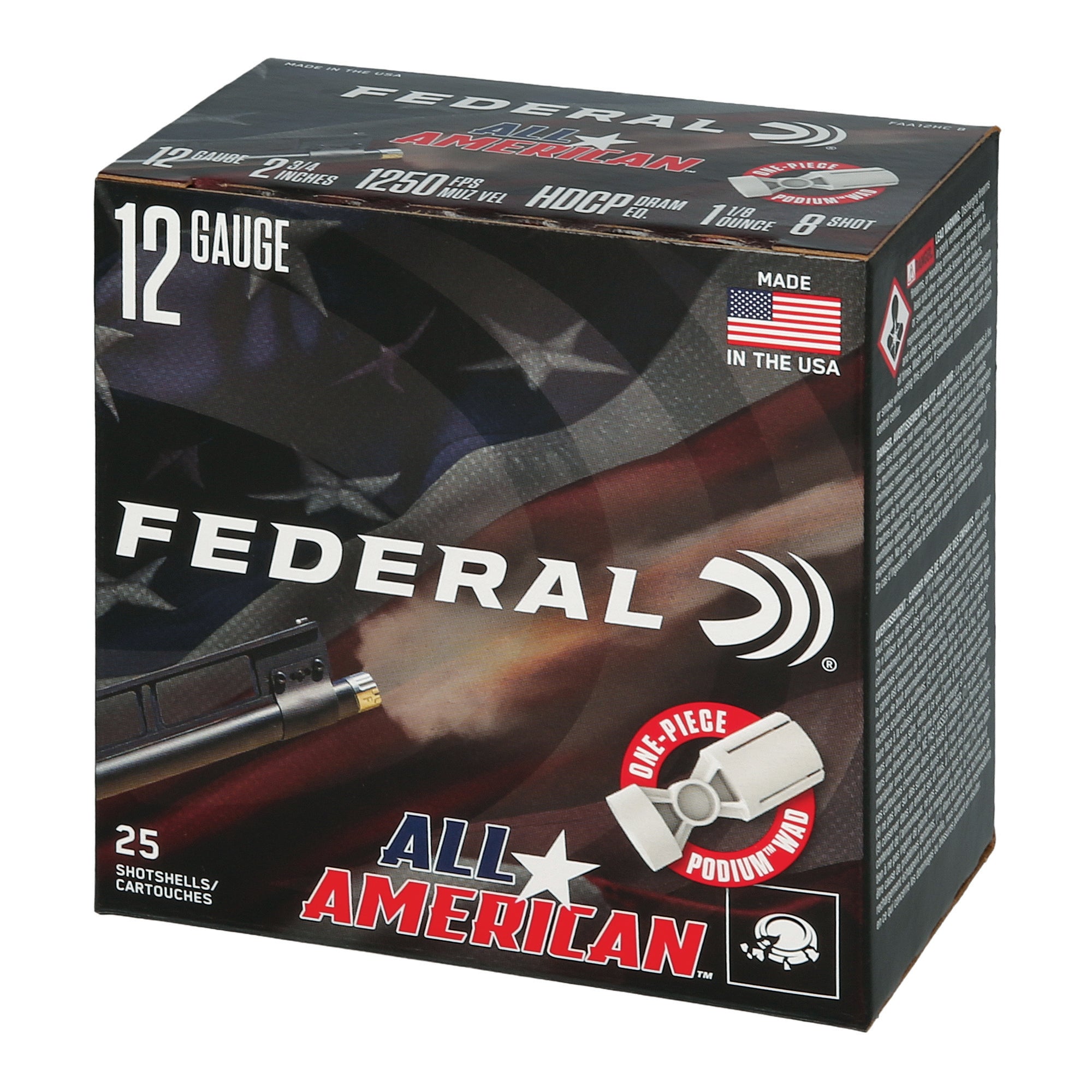 Federal All-American 12 Gauge 2.75-Inch 1 1/8 Oz #8 Shotgun Shells - High-Performance Trap and Skeet Ammunition