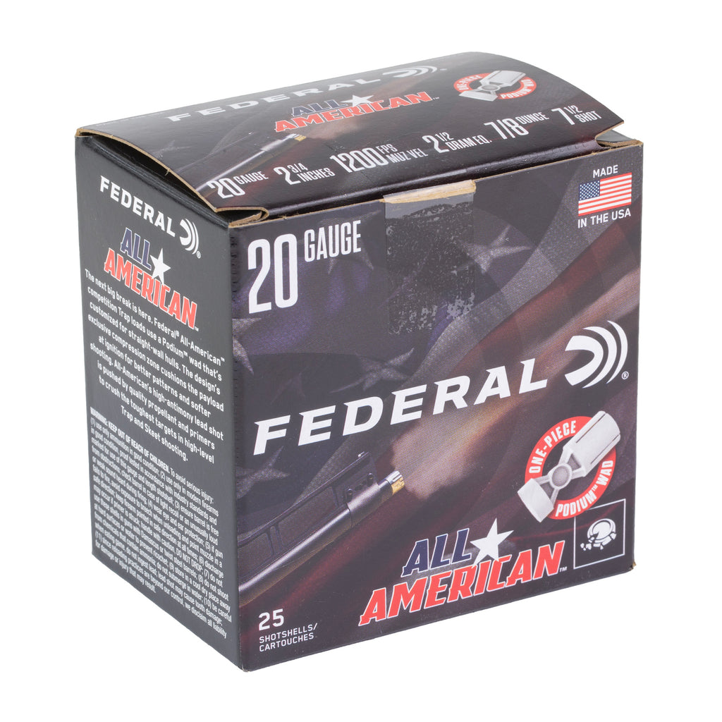 Federal All-American 20 Gauge 2.75-Inch 7/8 oz #7.5 Shot Trap and Skeet Ammo (25 Rounds)