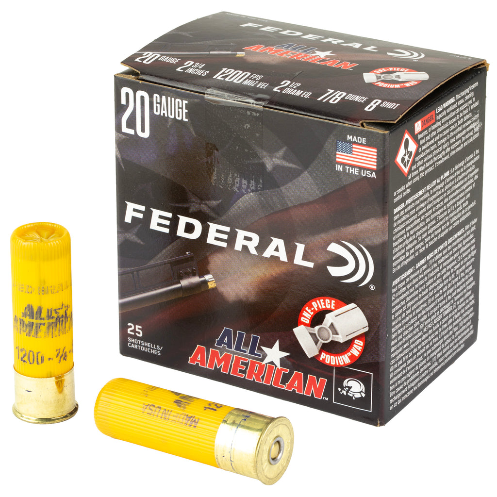 Federal All-American 20 Gauge 2.75-Inch 7/8 oz #8 Shot Shells - High Performance Trap and Skeet Loads