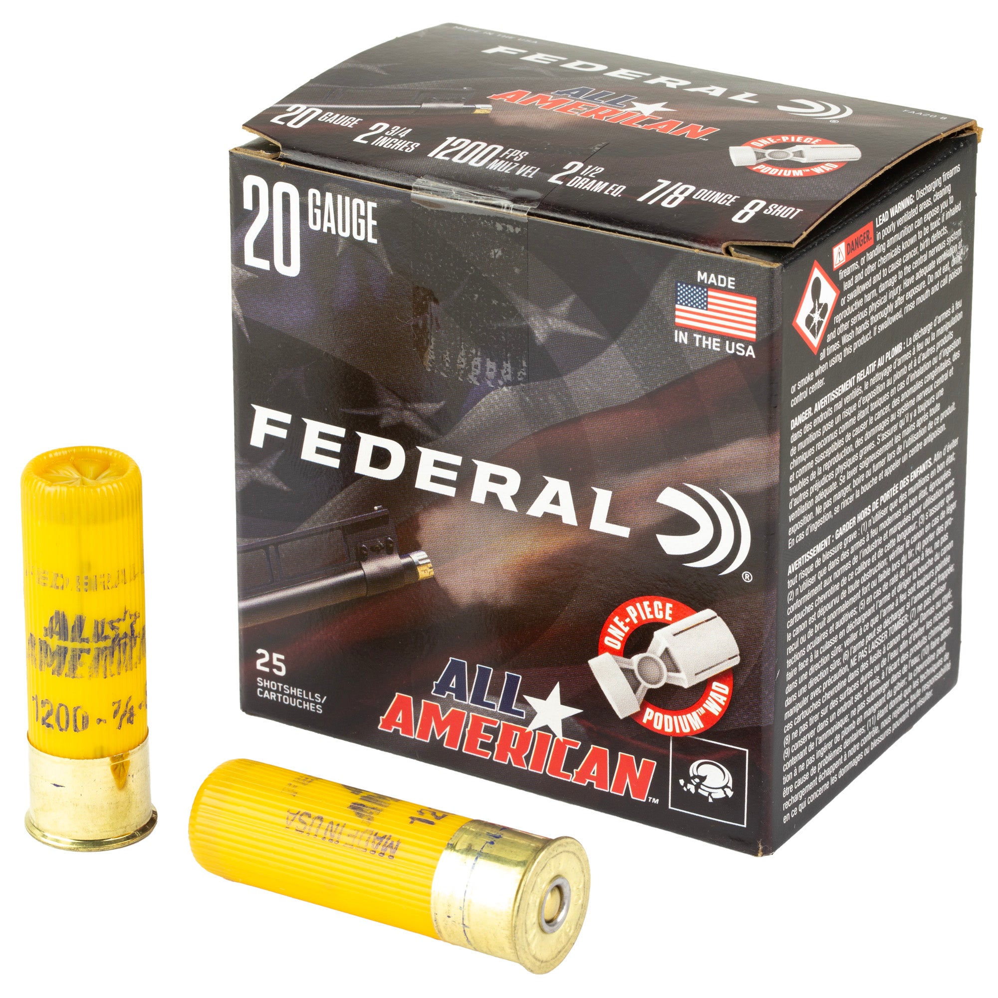 Federal All-American 20 Gauge 2.75-Inch 7/8 oz #8 Shot Shells - High Performance Trap and Skeet Loads