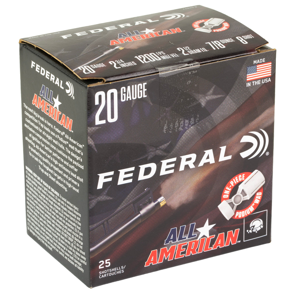 Federal All-American 20 Gauge 2.75-Inch 7/8 oz #8 Shot Shells - High Performance Trap and Skeet Loads