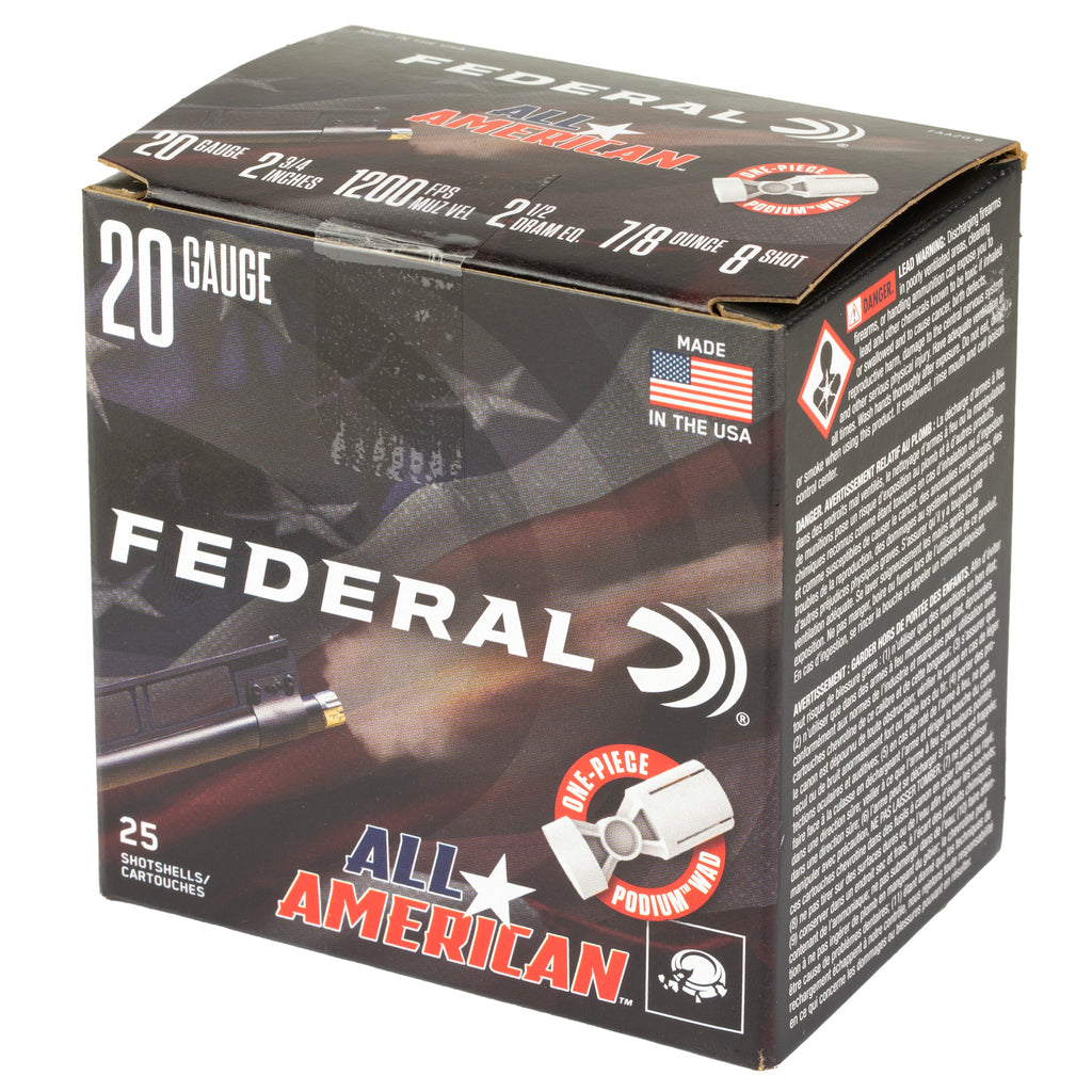 Federal All-American 20 Gauge 2.75-Inch 7/8 oz #8 Shot Shells - High Performance Trap and Skeet Loads