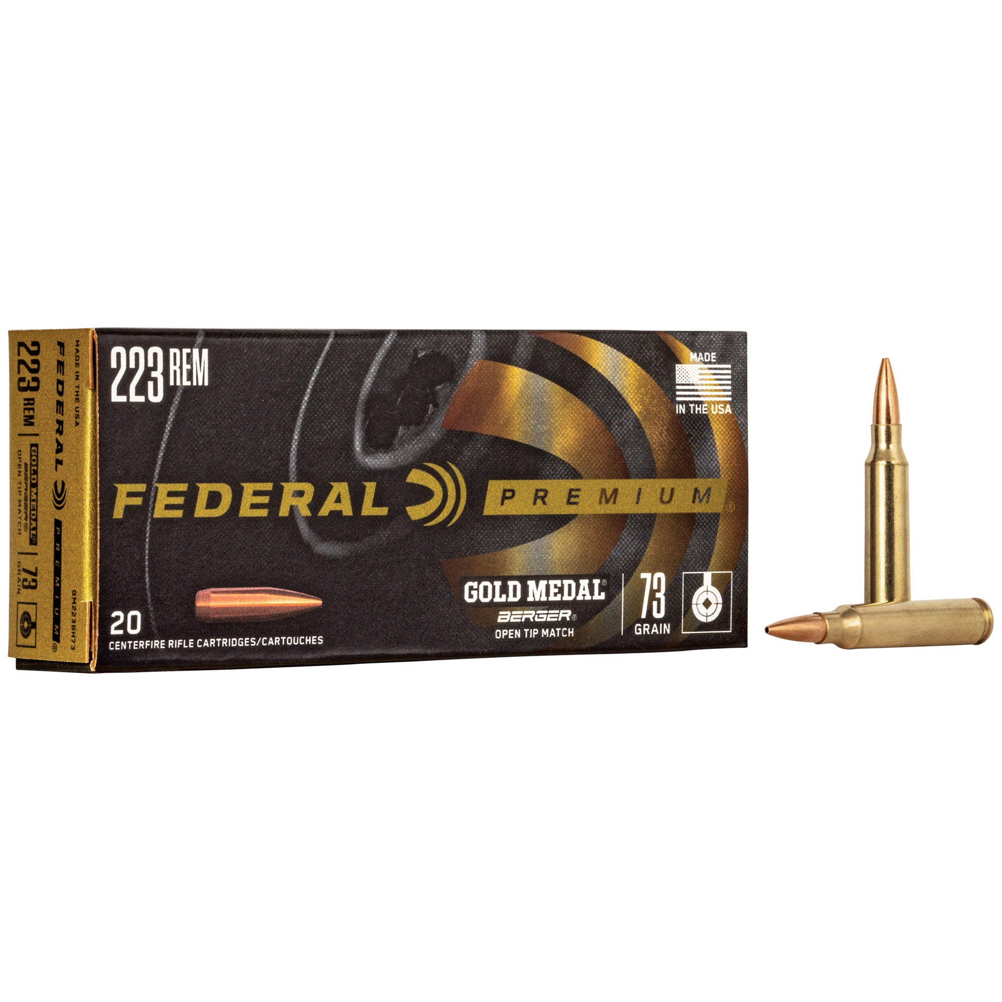 Federal Gold Medal 223 Remington 73 Grain Berger Boat Tail Rifle Ammunition - 20 Rounds